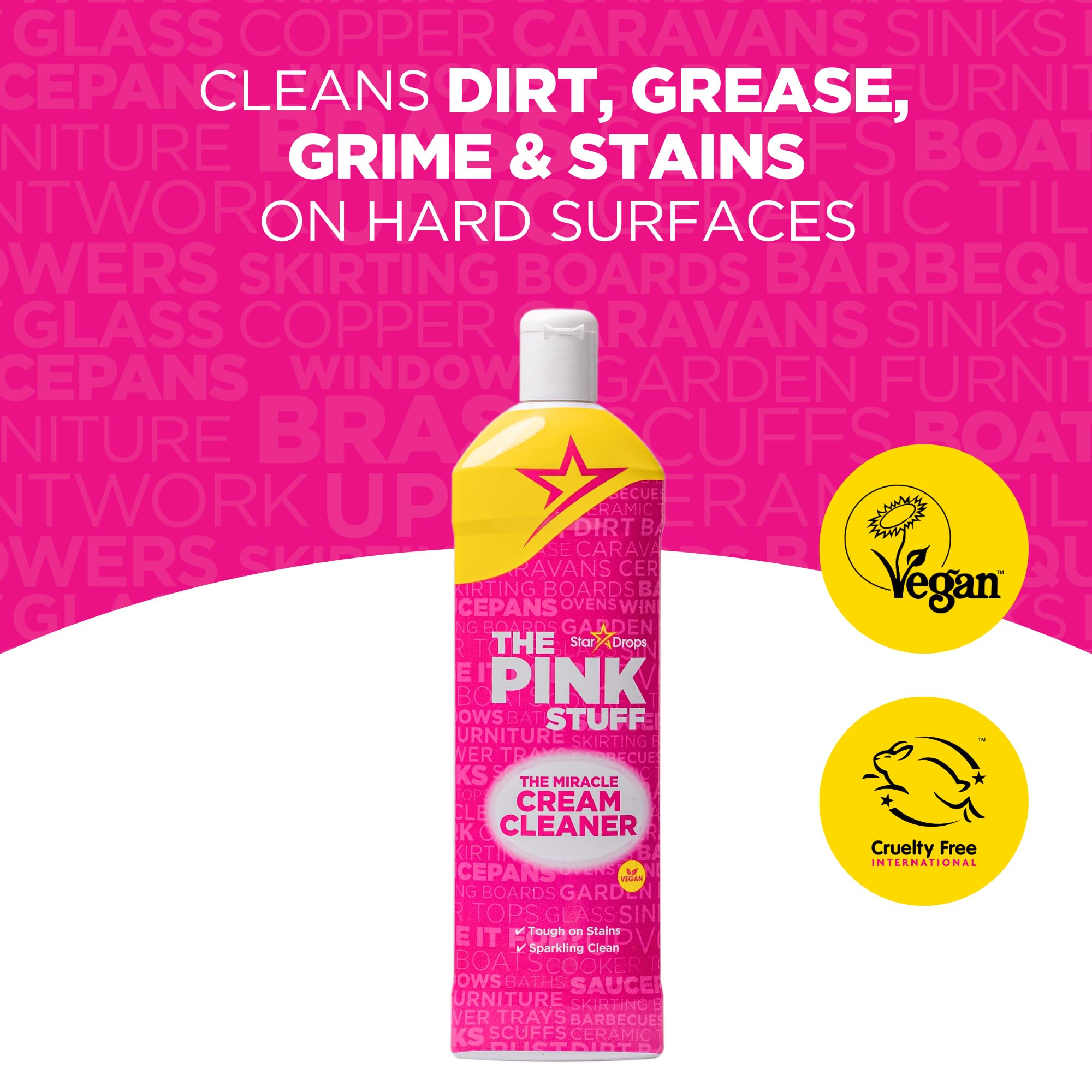 Stardrops The Pink Stuff Miracle Cream Cleaner 16.9 Fl Oz (500ml) - Powerful Stain Remover for Kitchen, Bathroom & Household Surfaces