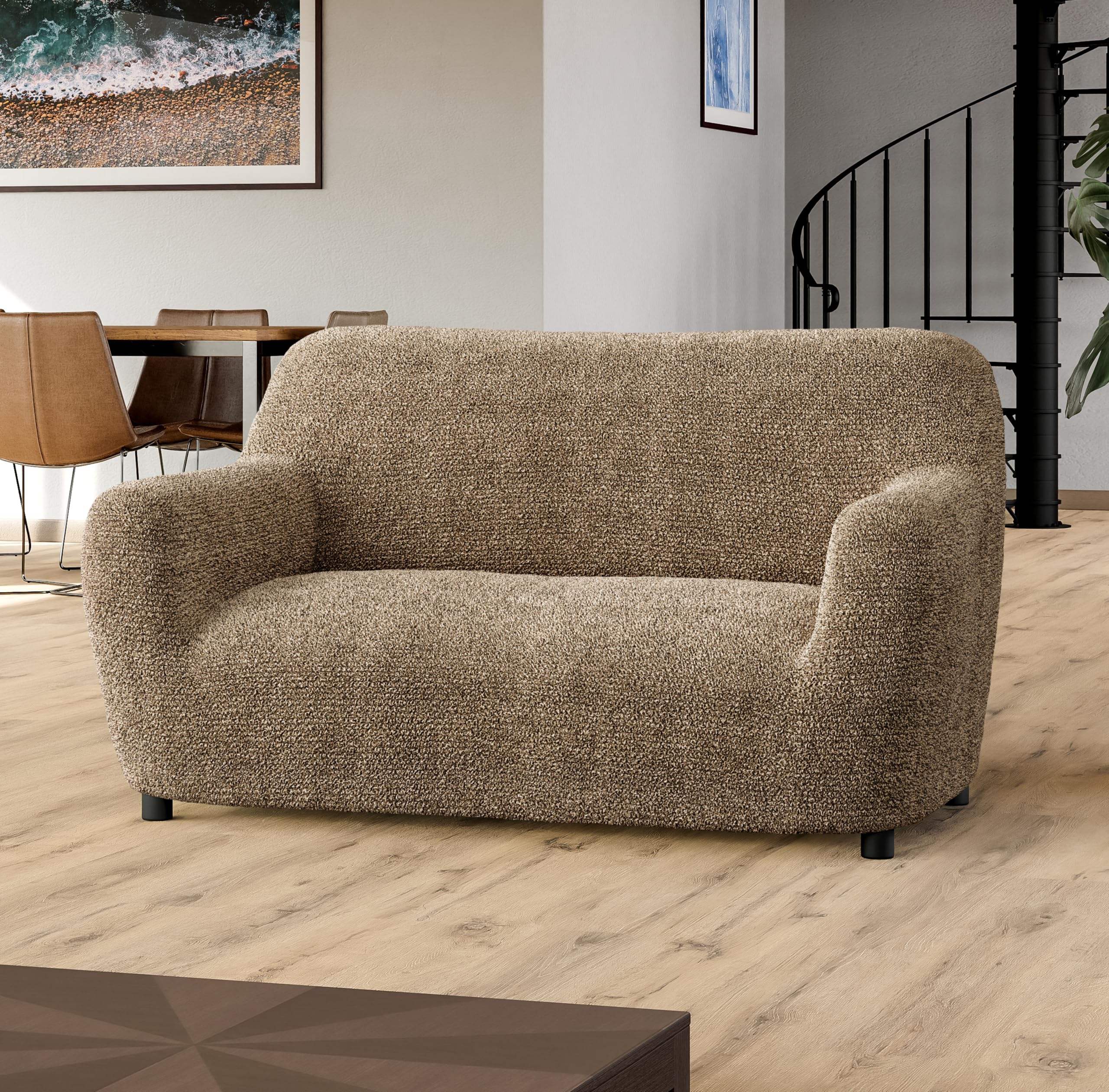 PAULATO BY GA.I.CO. Oversized Loveseat Slipcover - Stretch Sofa Cover for Couches & Chairs - 1-Piece Washable Microfiber Protector in Mediterra Mocha - Perfect for Living Room, Bedroom & Home Decor