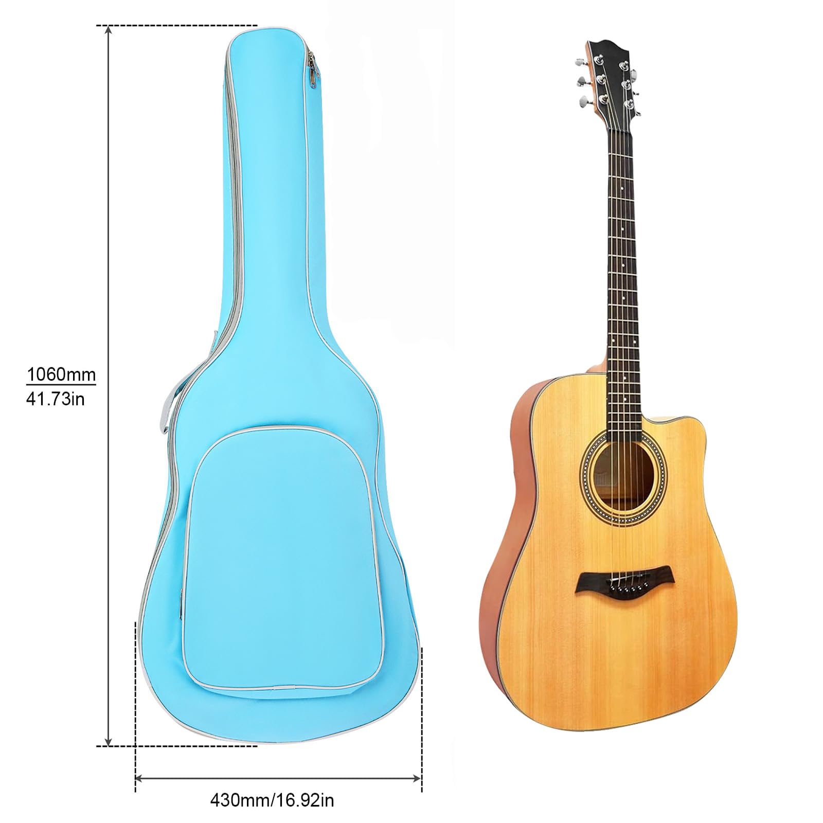40-41 Inch Acoustic Guitar Bag with Adjustable Double Shoulder Straps - Waterproof Soft Padded Gig Case for Classical Guitars - Large Storage Pocket - Perfect for Travel, Practice & Performance (Blue)