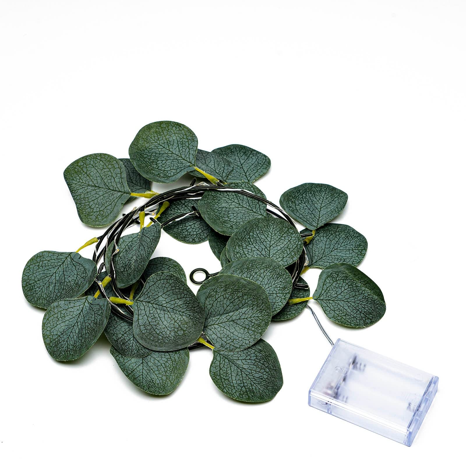 Efavormart 7FT 20 LED Artificial Green Eucalyptus Leaf Garland with Battery Operated Fairy Lights - Perfect for Wedding, Party, Garden, Wall Decor, Indoor & Outdoor Decoration