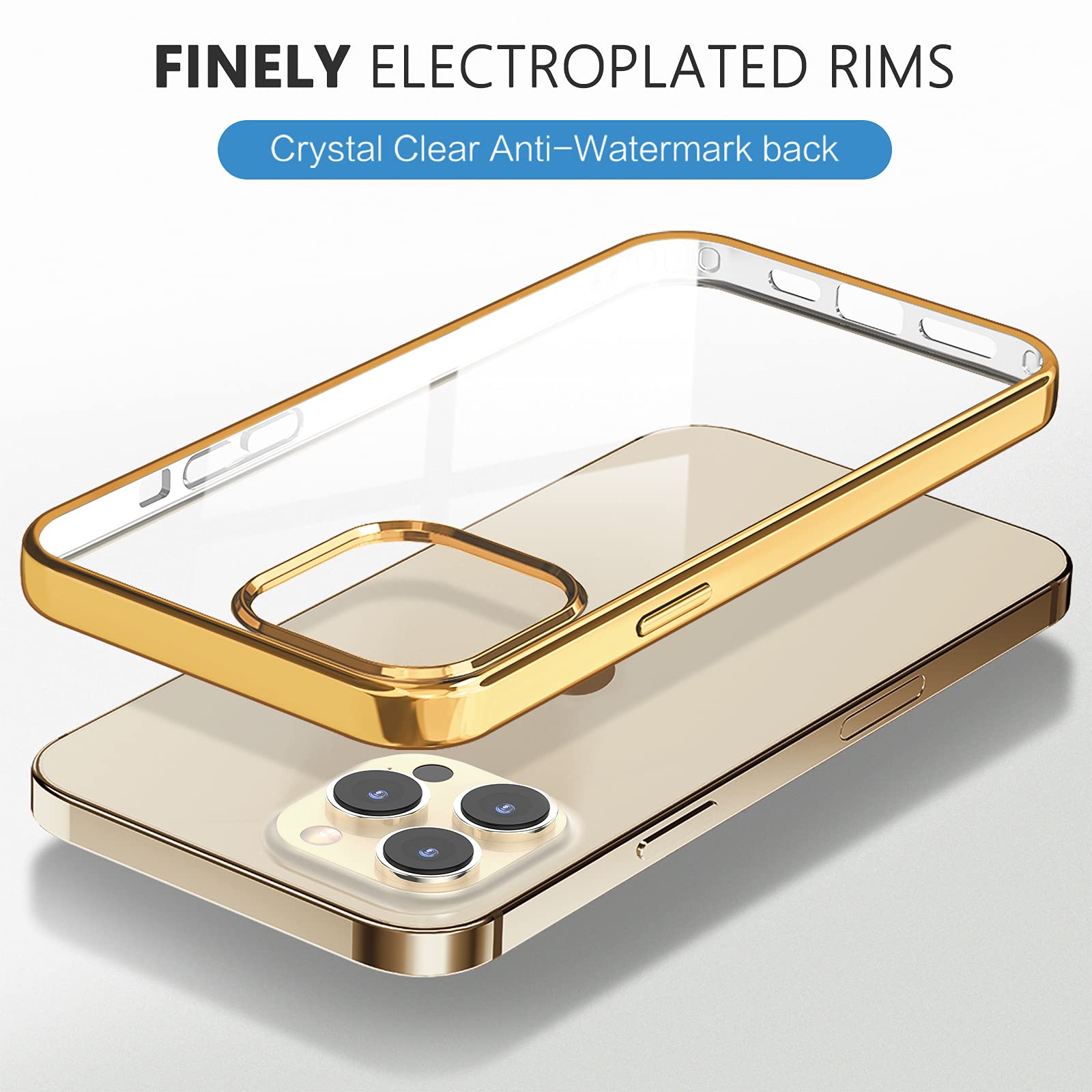 MILPROX Clear Shockproof Case for iPhone 13 Pro Max (6.7 inch 2021) - Crystal Transparent Protective Cover with Electroplated Mirror Edge - Gold | Perfect for Everyday Protection & Style Enhancement