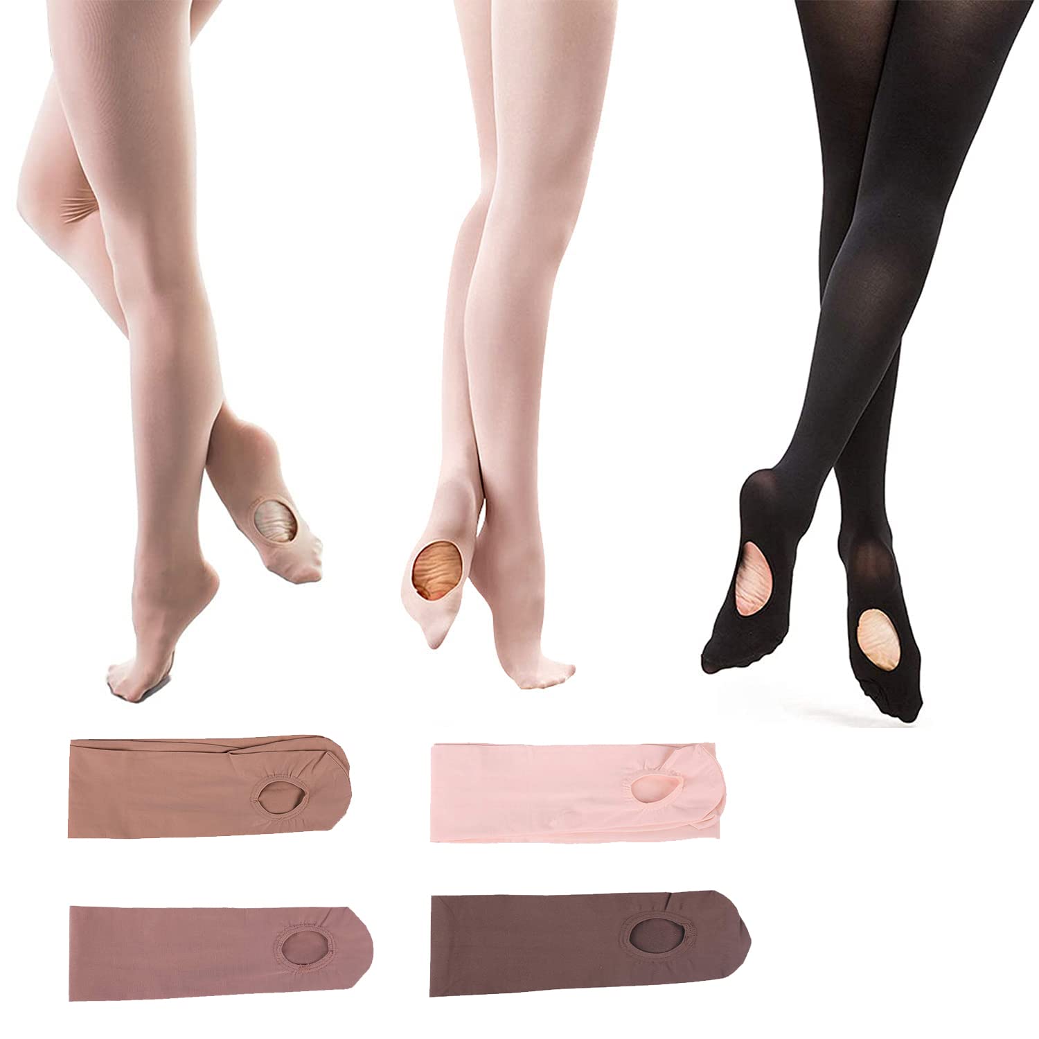 DANCEWOOD Professional Ballet Tights for Girls & Women - Convertible Dance Tights with Hole, Soft Stretchable Ballet Tights for Ballet, Jazz, Contemporary Dance Classes & Performances