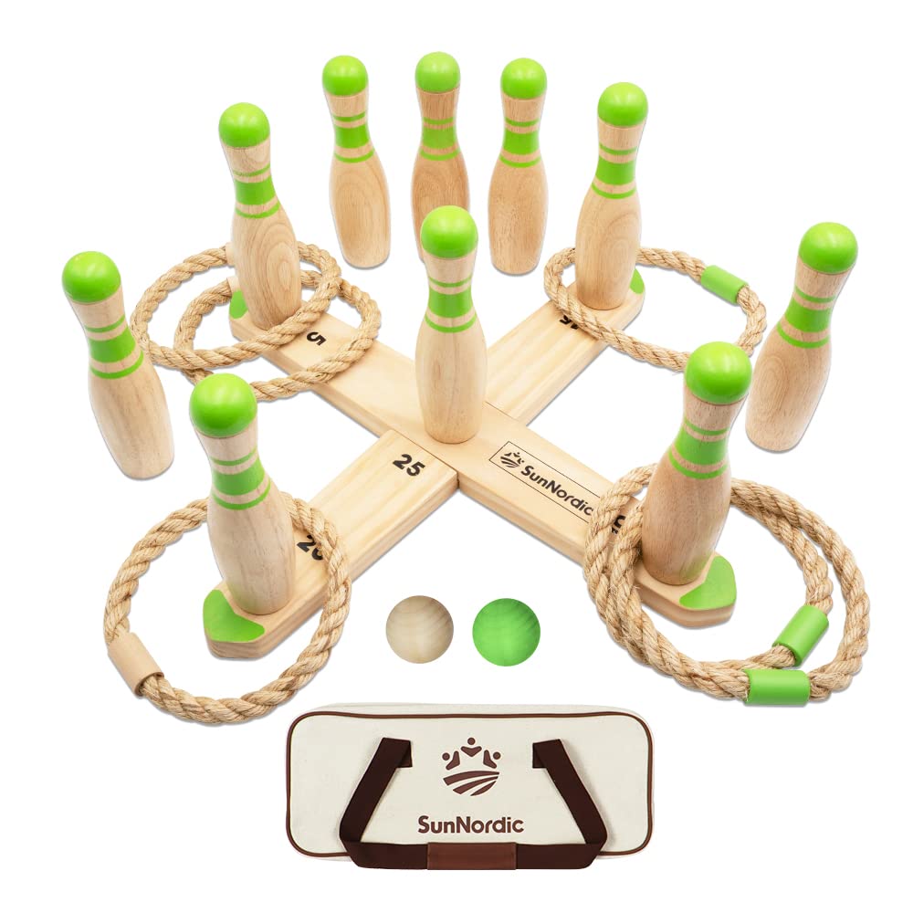 Premium Wooden Ring Toss Game Set - Outdoor Backyard & Beach Tossing Game with 6 Rings & Carrying Bag - Fun Lawn Games for Kids, Adults & Family - Perfect for Camping, Picnics, BBQs and Parties