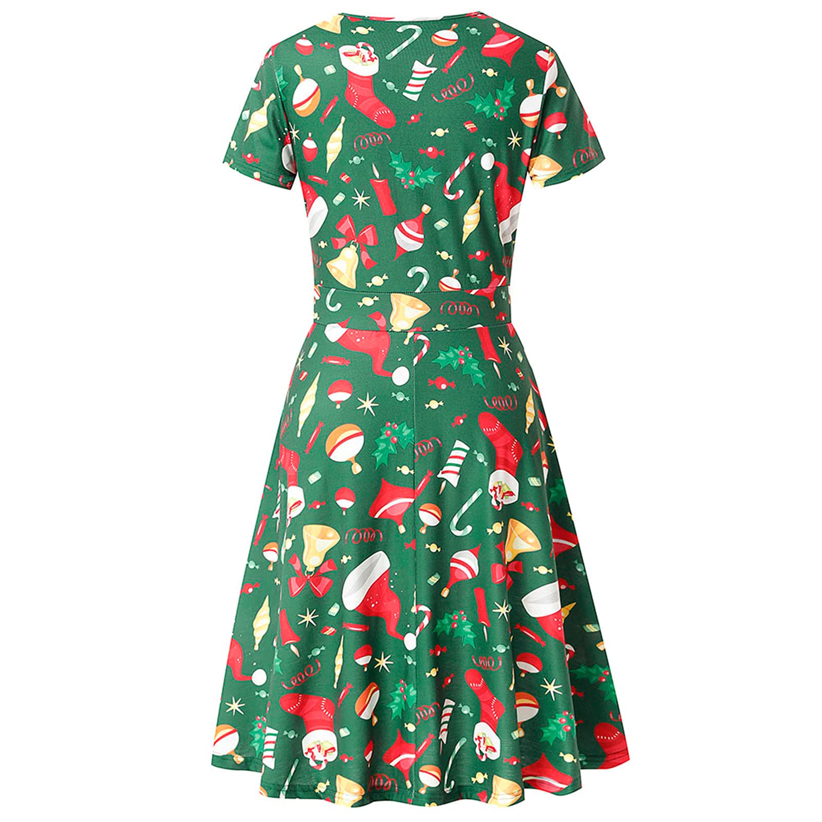 Vintage 1950s Housewife Style Christmas Printed Casual Dress - Short Sleeve V-Neck Ladies Party Dress for Evening Prom, Summer Outfits | Perfect for Holiday Parties, Retro Themed Events & Seasonal Celebrations