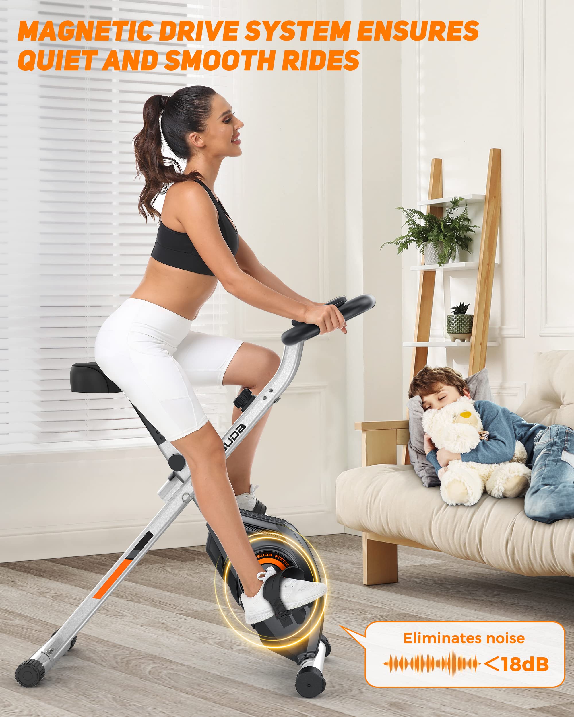 YOSUDA Folding Exercise Bike for Home Workouts - Adjustable Stationary Bike with LCD Monitor | Compact Foldable Design for Small Spaces | Perfect for Cardio, Weight Loss & Indoor Cycling Training