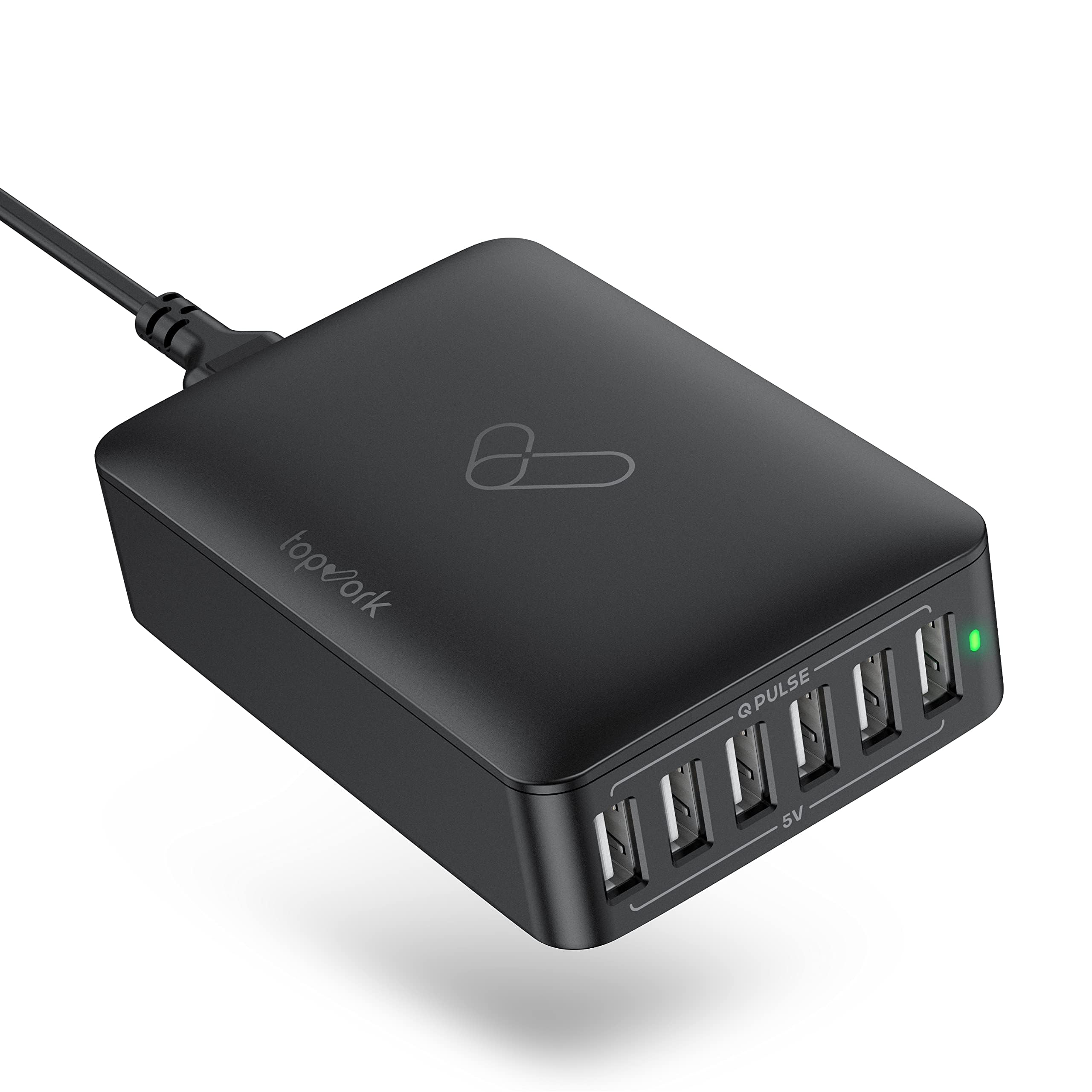 Topvork 60W 6-Port USB Charging Station - Fast Charger Block for iPhone 13/12, Galaxy, Note, Pixel, iPad - Compact Desktop USB Hub with 2.5X Speed - Perfect for Home, Office & Travel (Black)