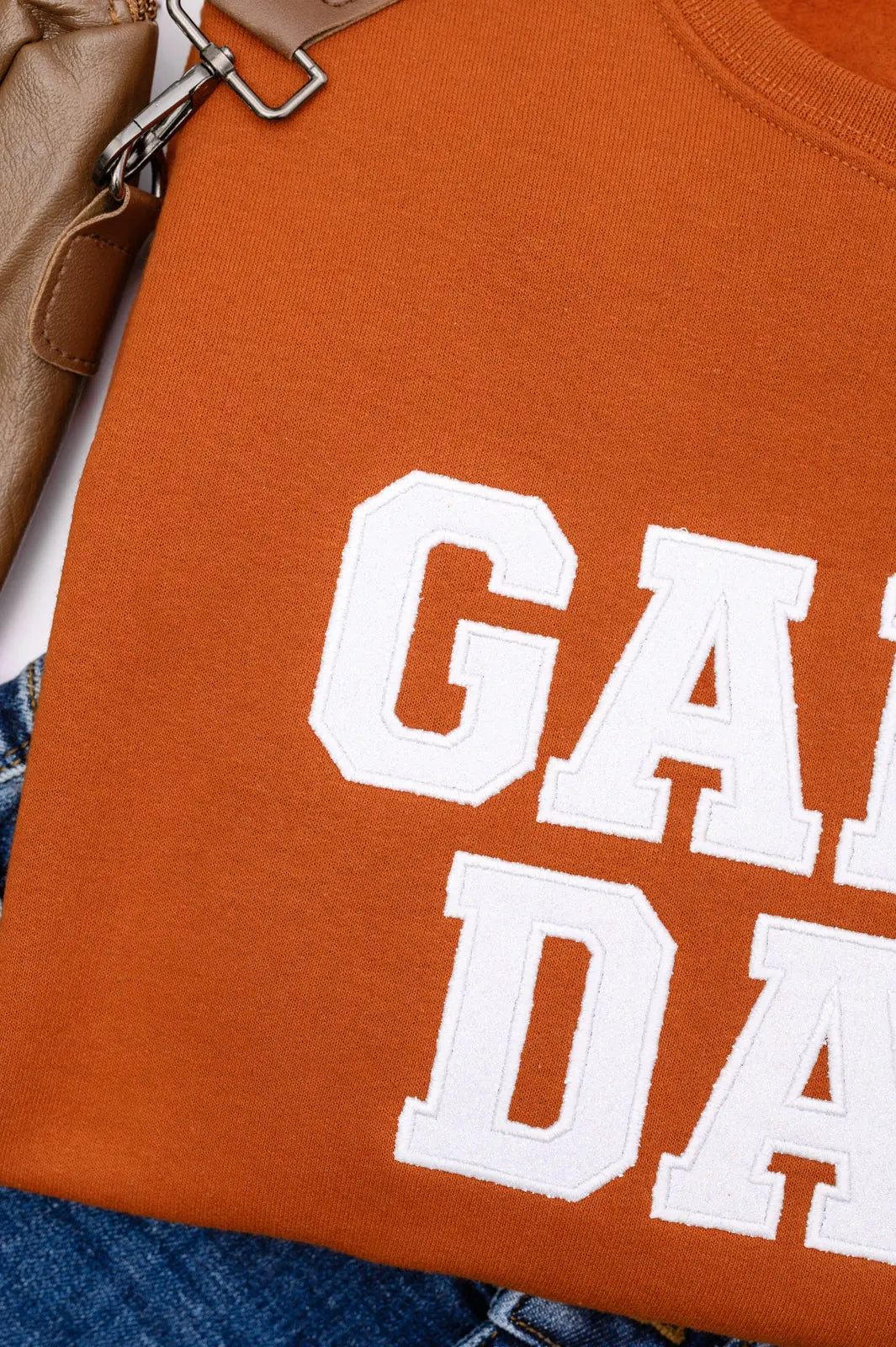 PREORDER: Embroidered Glitter Game Day Sweatshirt - Burnt Orange & White | Perfect for Football Tailgates, College Parties & Sports Fan Apparel