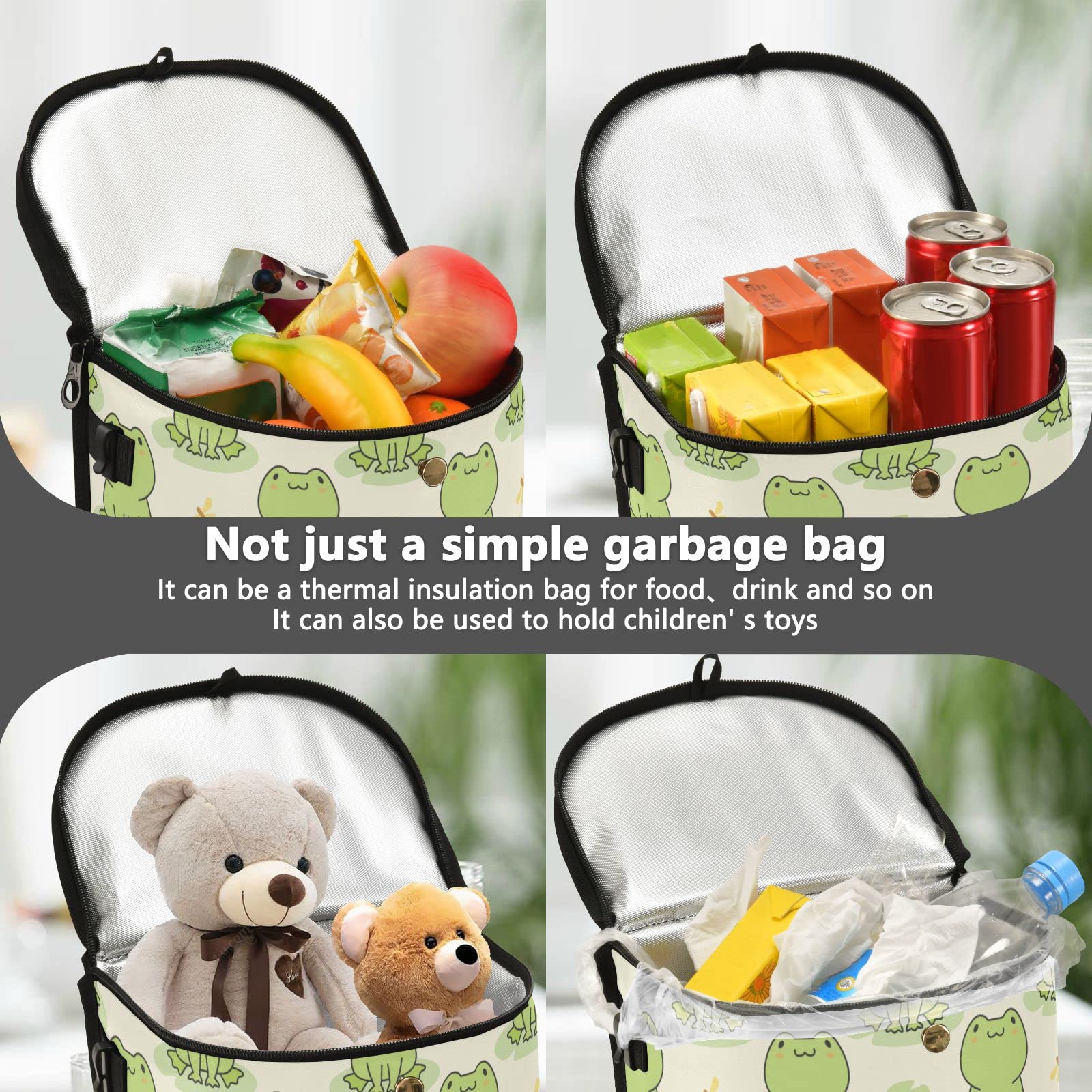 Leak-Proof Car Trash Can with Lid - Cute Frog Design Hanging Car Organizer for Front & Back Seat | Portable Car Garbage Bin for Road Trips, Commuting & Family Travel