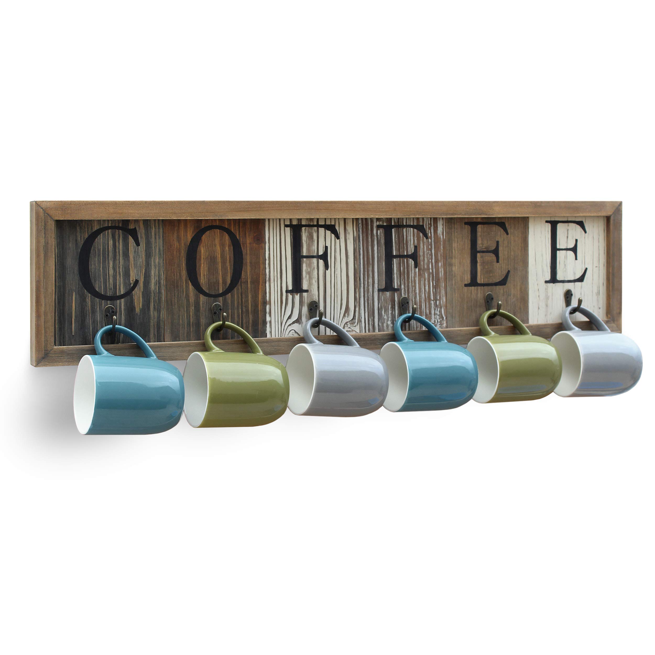 Premium Solid Wood Coffee Mug Holder with 6 Cup Hooks - 31.5