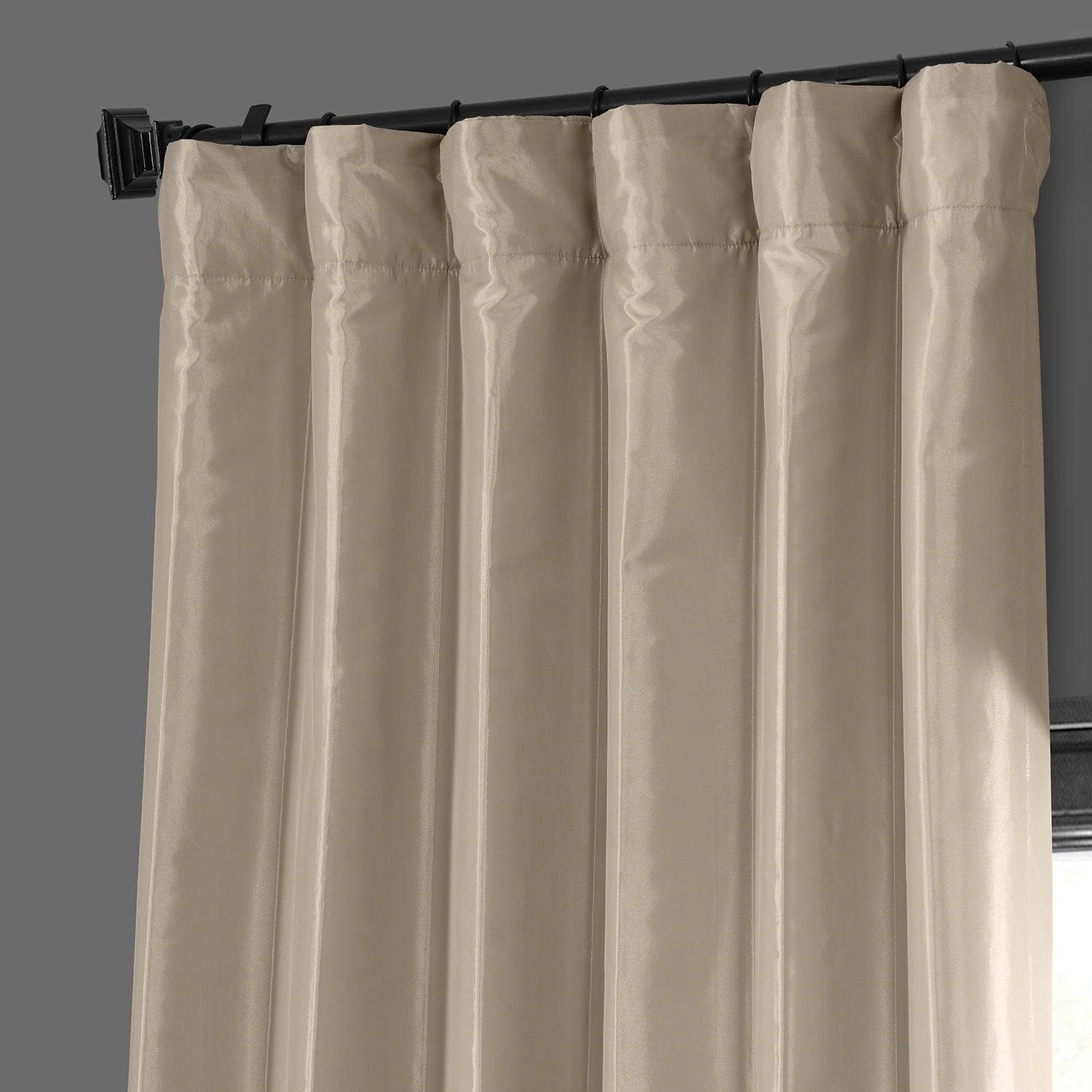 Antique Beige Faux Silk Taffeta Blackout Curtains - Thermal Insulated Window Drapes for Bedroom, Living Room & Home Theater (Set of 2 Panels)