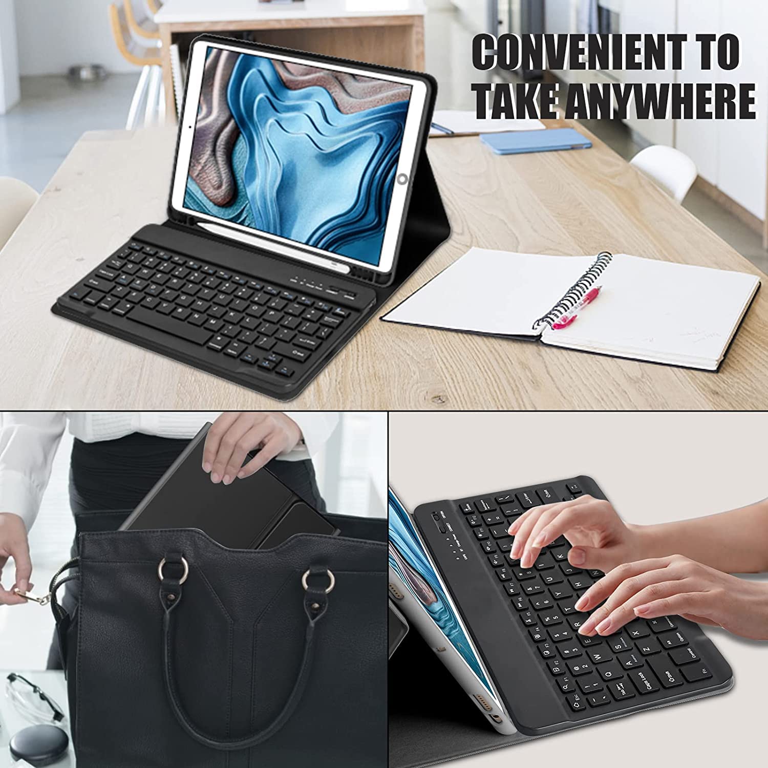 HOTLIFE Wireless Bluetooth Keyboard Case for iPad 10.2 9th/8th/7th Gen 2021/2020/2019 & iPad Air 3 2019 & iPad Pro 10.5 - French AZERTY Layout, Removable Protective Cover (Black) - Perfect for Work, Study & Travel