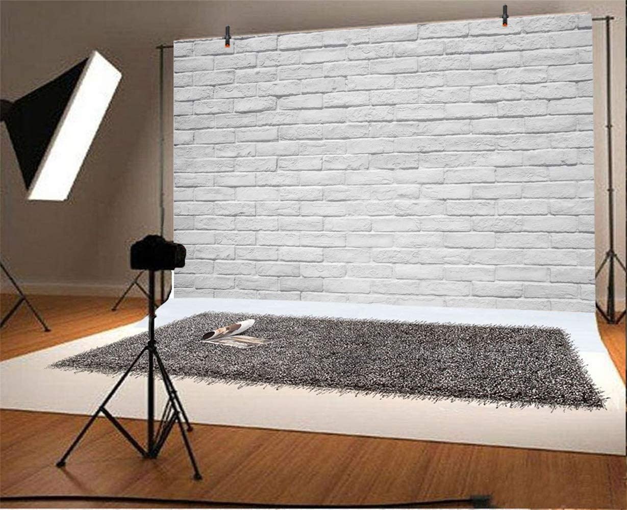 Laeacco 10x6.5ft White-Washed Rustic Brick Wall Vinyl Photography Backdrop for Portraits, Product Shoots & Studio Decor | Perfect for Children, Adults, Pets, Clothing Photos & Party Backgrounds