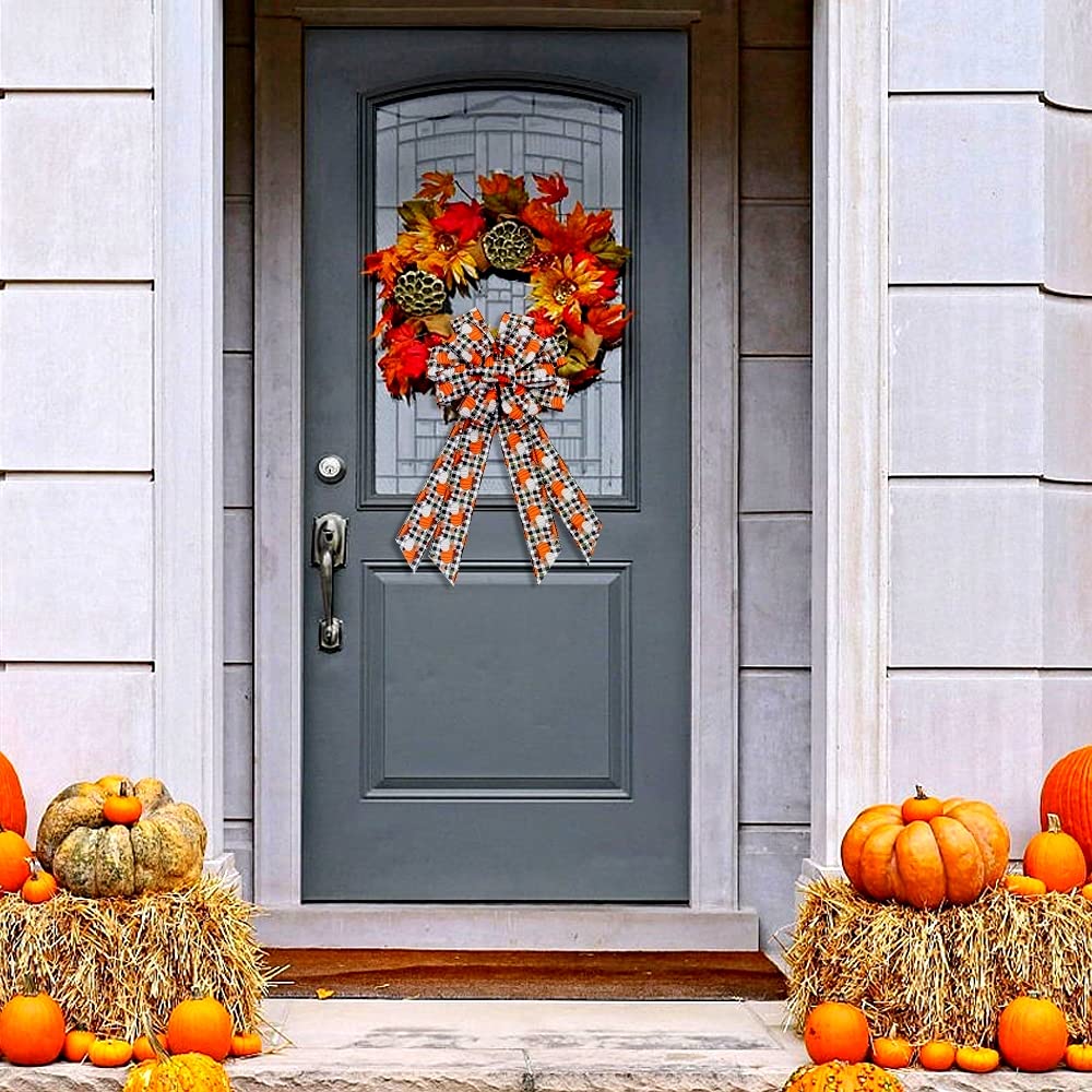 Fall Bows for Wreaths - Buffalo Plaid Thanksgiving Decor for Doors