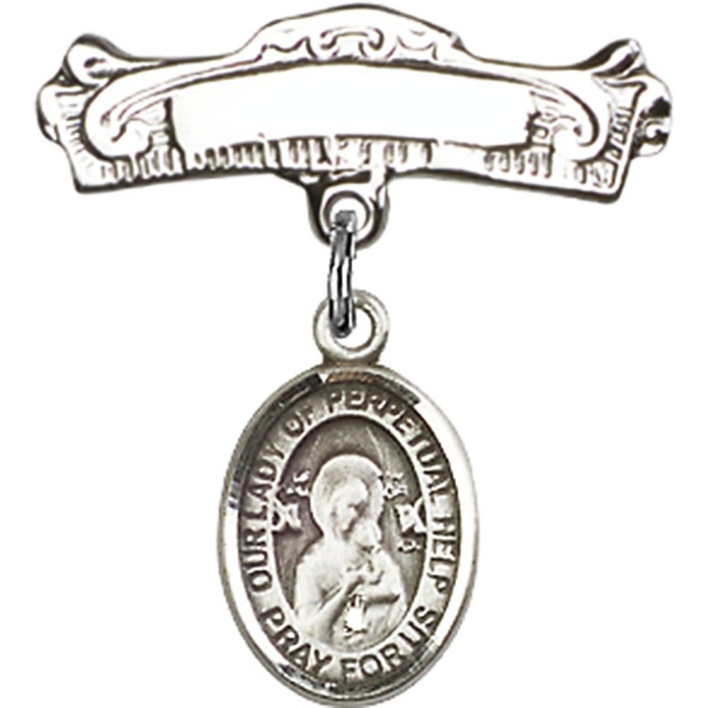 Sterling Silver Baby Badge with Our Lady of Perpetual Help Charm - 7/8