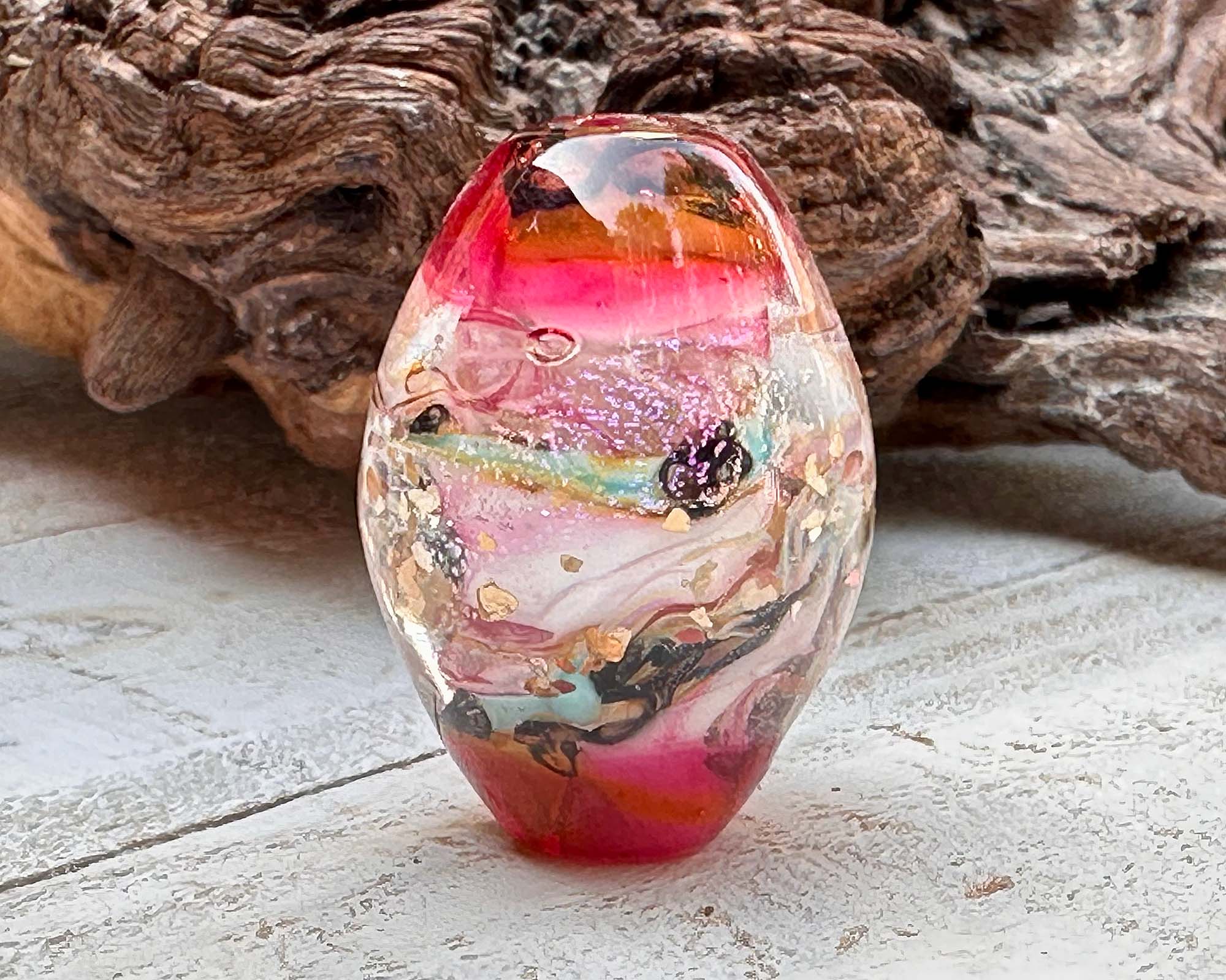 Pink Dichroic Shimmer Glass Lampwork Focal Bead for Jewelry Making - Handmade SRA Art Bead for Necklaces, Bracelets & DIY Craft Projects