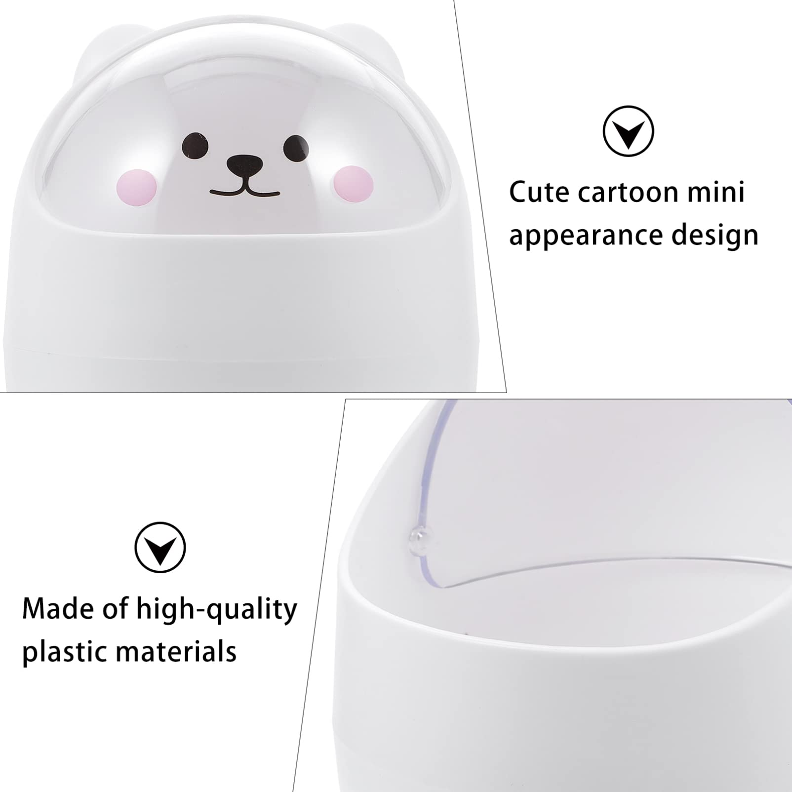 Cute Mini Desktop Trash Can with Lid - Cartoon Animal Shaped Small Waste Bin for Home, Kitchen, Office - Large Capacity Cute Garbage Can for Desk, Countertop & Workspace Organization