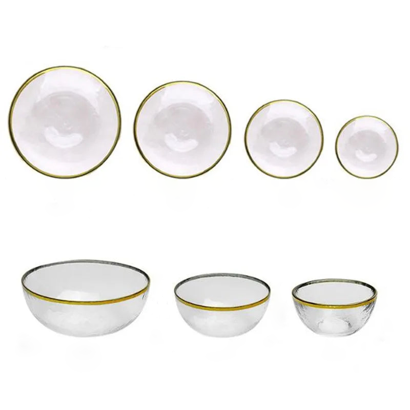 Aurora Gold Edge Glass Plate & Bowl Set - Elegant Dinnerware for Special Occasions, Perfect for Weddings, Parties, and Fine Dining