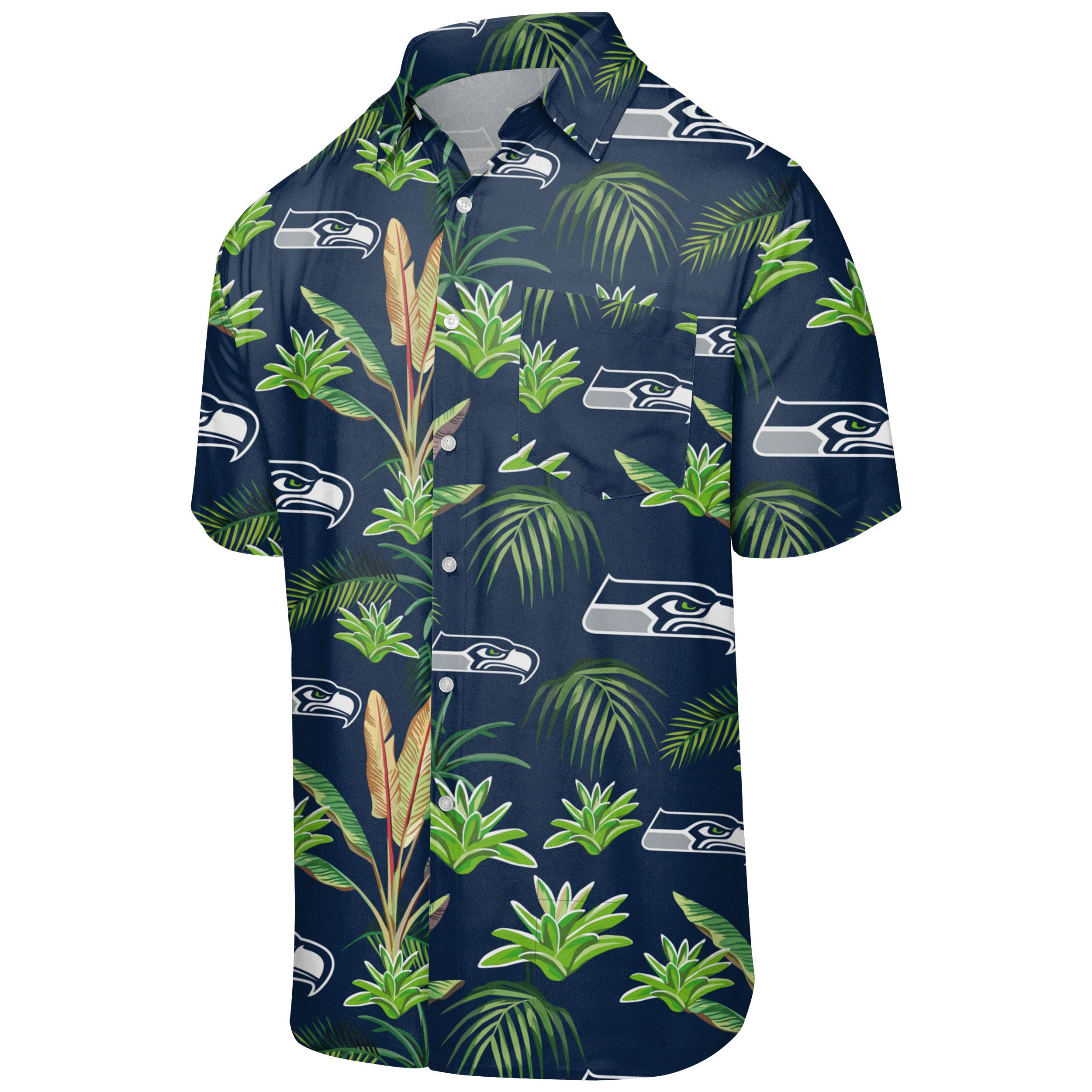 FOCO Men's Floral Tropical Button Up Shirt - Hawaiian Aloha Shirt for Summer Beach Vacation, Pool Party & Casual Wear