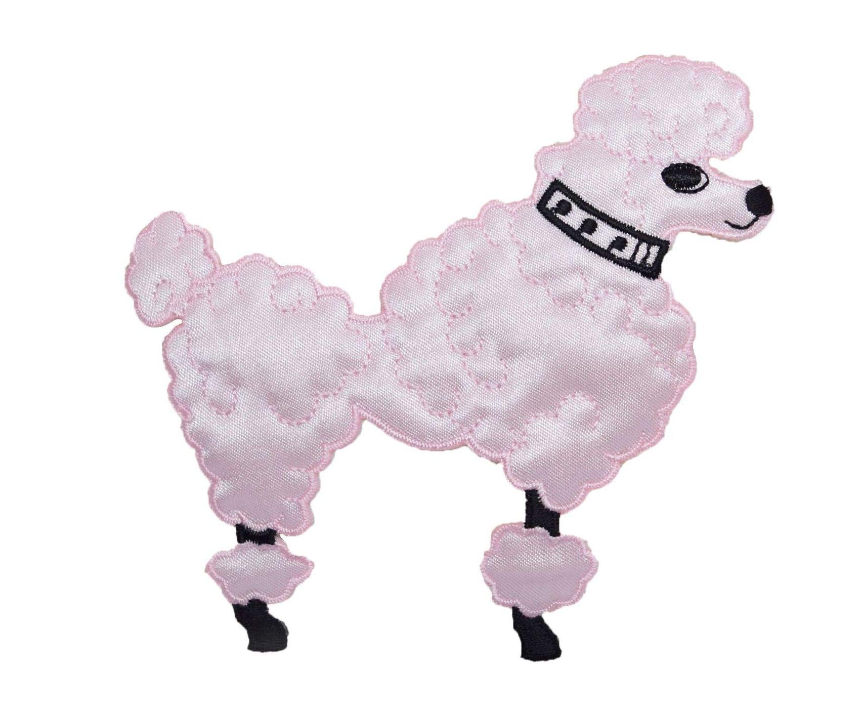 Pink Poodle Dog Facing Right Embroidered Iron-On Patch for Jackets, Hats & Backpacks - DIY Clothing & Accessories Customization