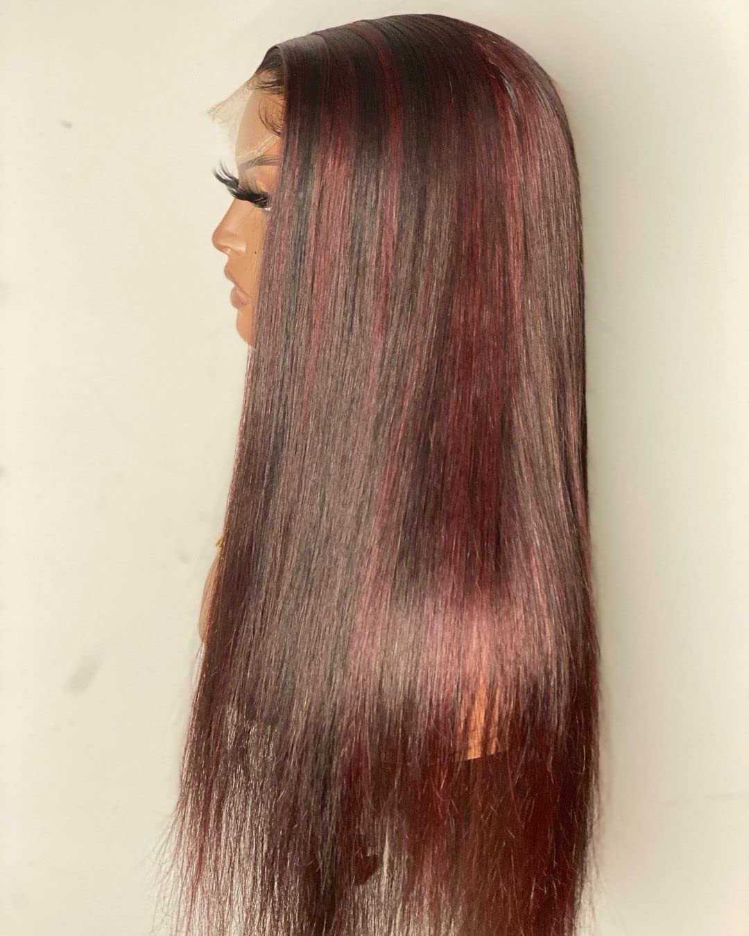13x4x1 T Part Lace Front Wig Human Hair 1B/99J Ombre - 20 Inch Straight Wigs for Black Women with Baby Hair & 130% Density | Highlight Lace Front Wigs for Daily Wear, Parties & Special Occasions