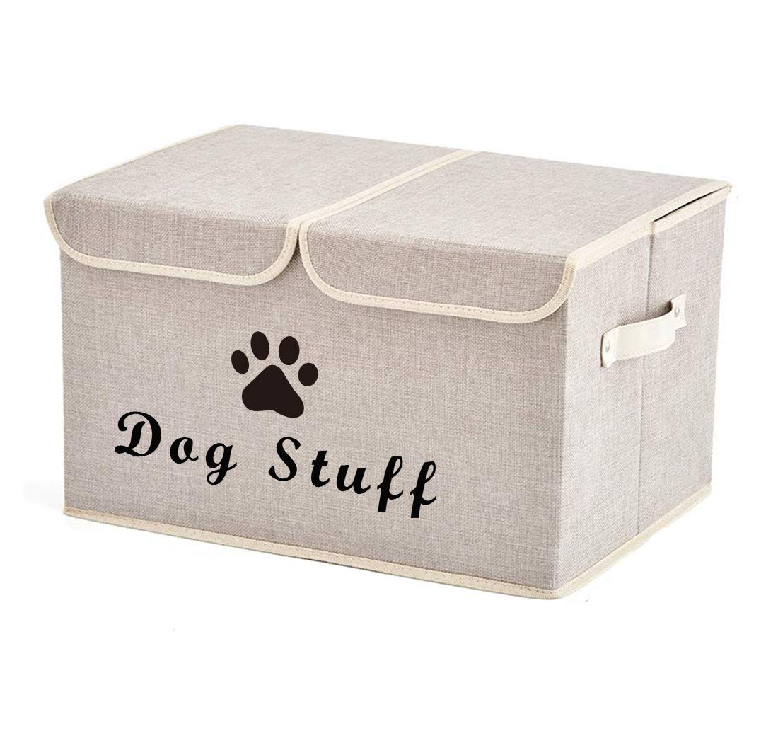 Durable Dog Toy Storage Box with Lid - Pet Organizer Basket for Living Room, Playroom & Closet - Beige Home Organization Solution | Perfect for Storing Chew Toys, Plush Toys & Pet Accessories