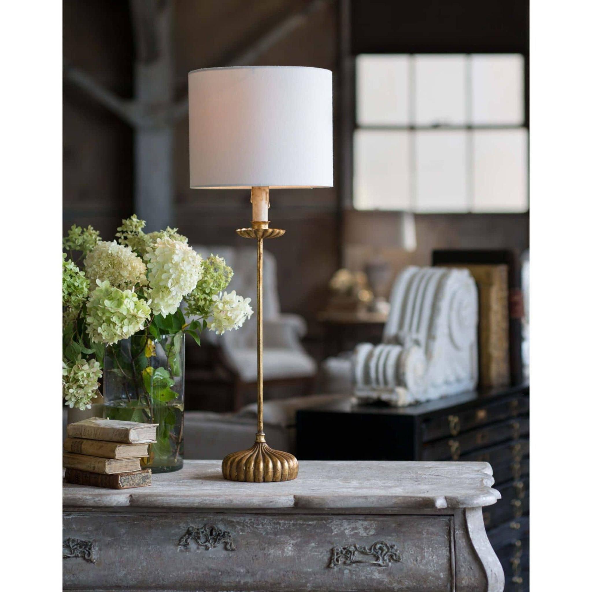 Clove Stem Buffet Table Lamp with Natural Linen Shade - Elegant Dining Room & Living Room Lighting Decor