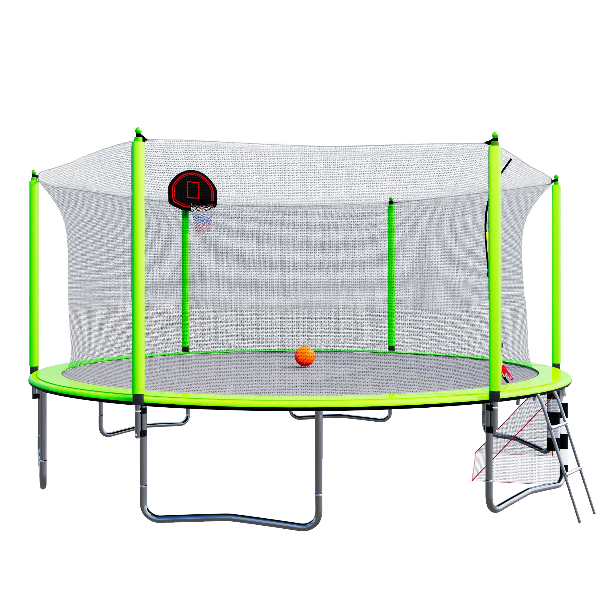 16FT Trampoline with Basketball Hoop, Air Pump & Ladder - Includes Safety Enclosure Net & Soccer Goal - Outdoor Backyard Fun for Kids & Family - Perfect for Exercise, Playtime & Birthday Parties (Green)