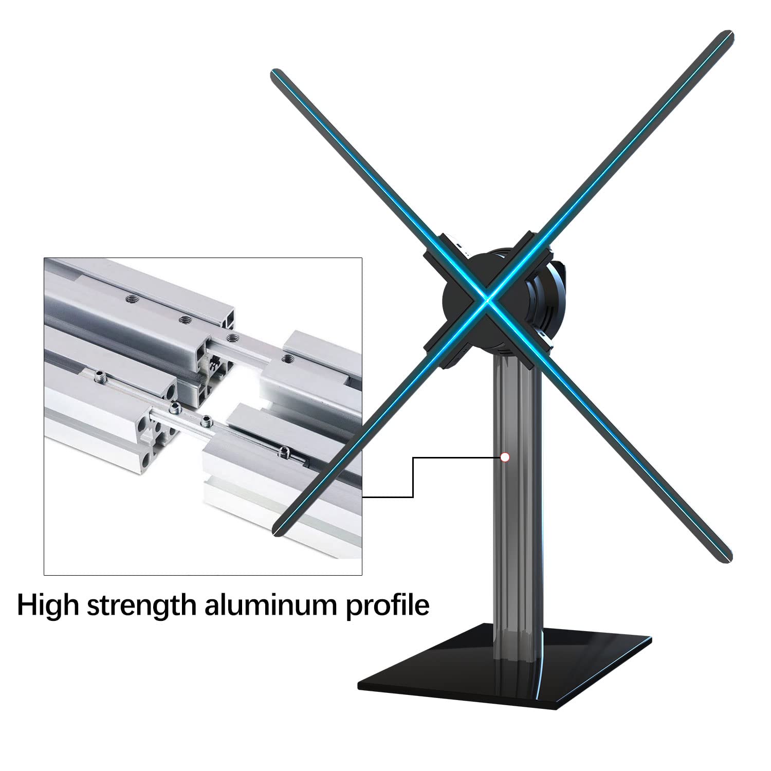 Missyou 3D Hologram Fan Desktop Stand - Aluminum Alloy Frame with Tempered Glass Base - Fits 27.5