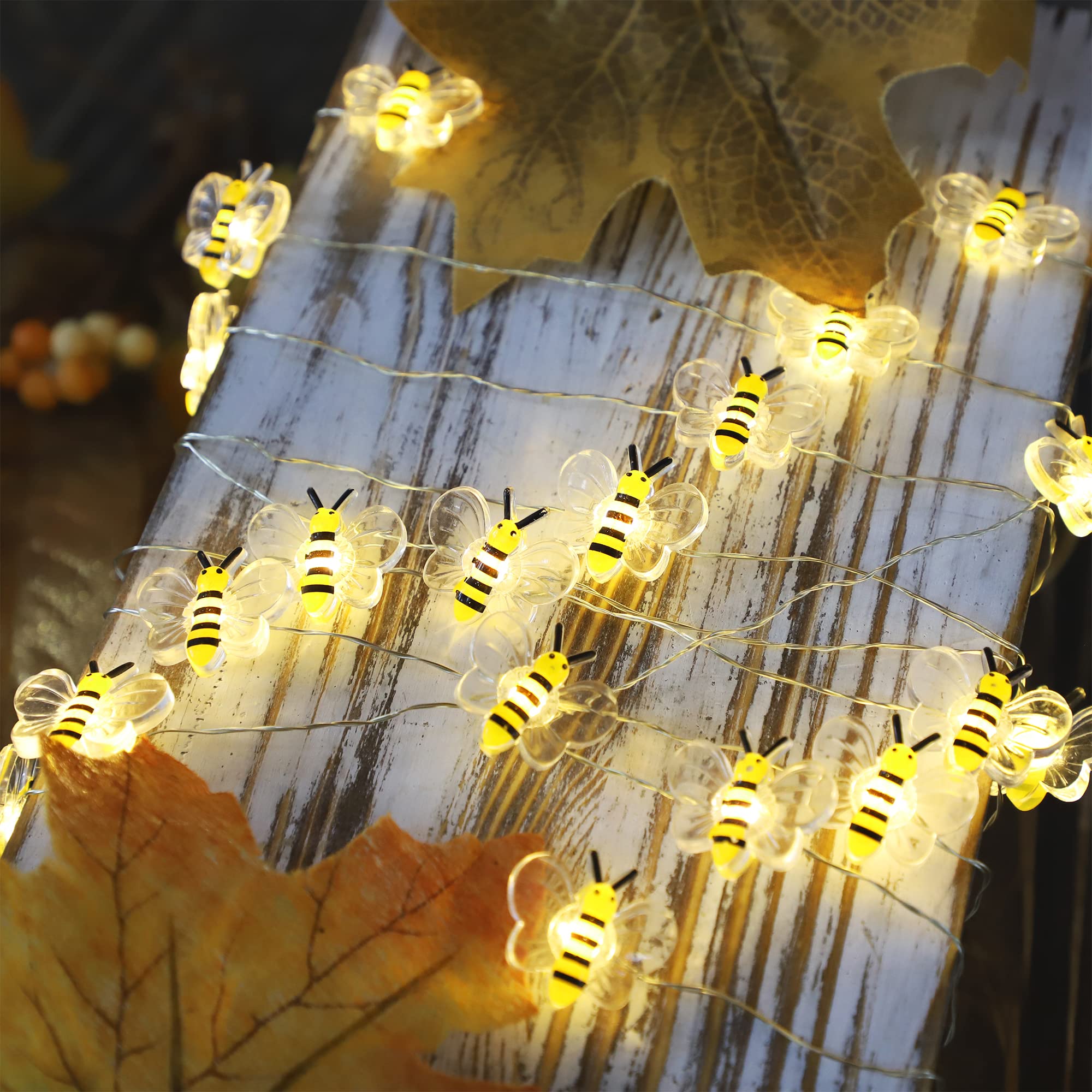 Honey Bee String Lights - 10 Ft 30 LED USB & Battery Powered Fairy Lights with Remote Control & Timer | Perfect for Bedroom Decor, Wedding Party, Summer Festival, and Indoor Lighting Decoration