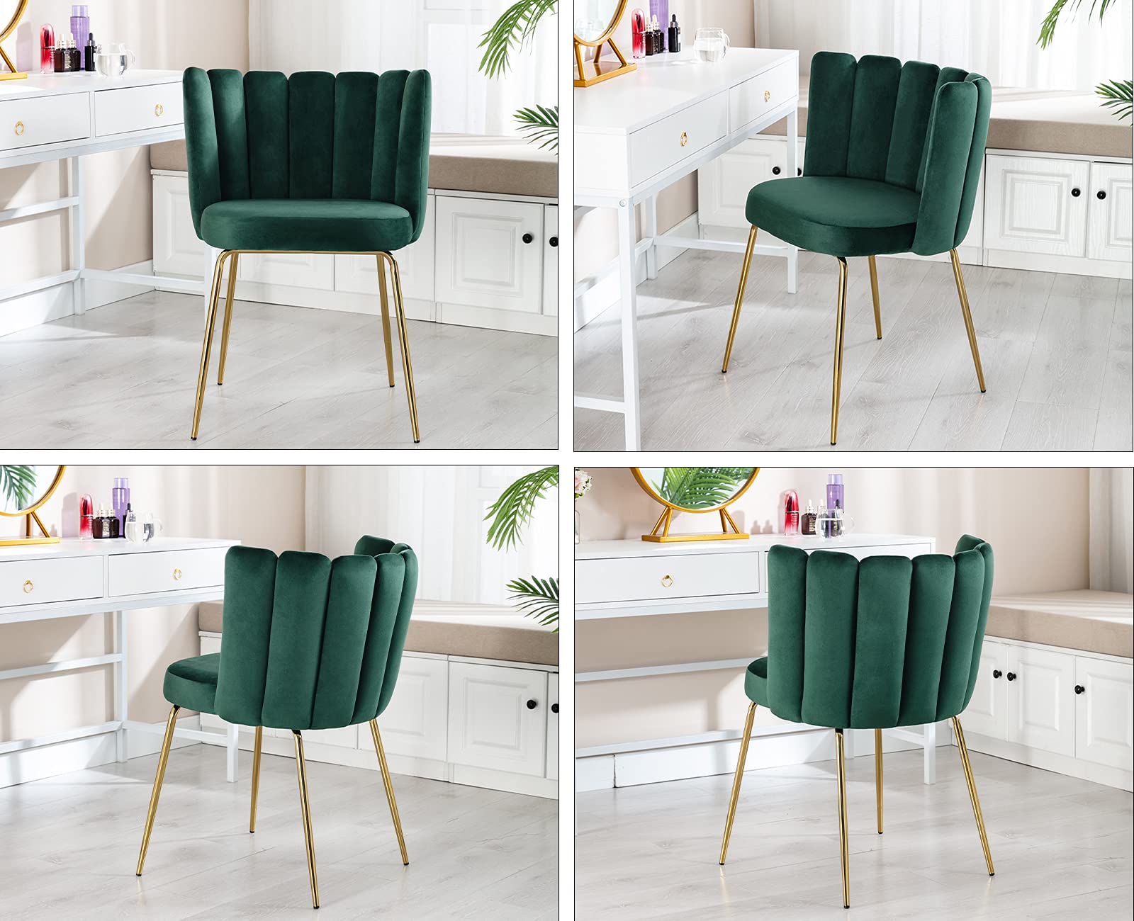 Luxury Velvet Dining Chairs Set of 2 - Modern Upholstered Accent Chairs with Gold Metal Legs for Kitchen, Living Room & Dining Room - Dark Green Mid-Century Style Seating for Home Decor & Entertaining