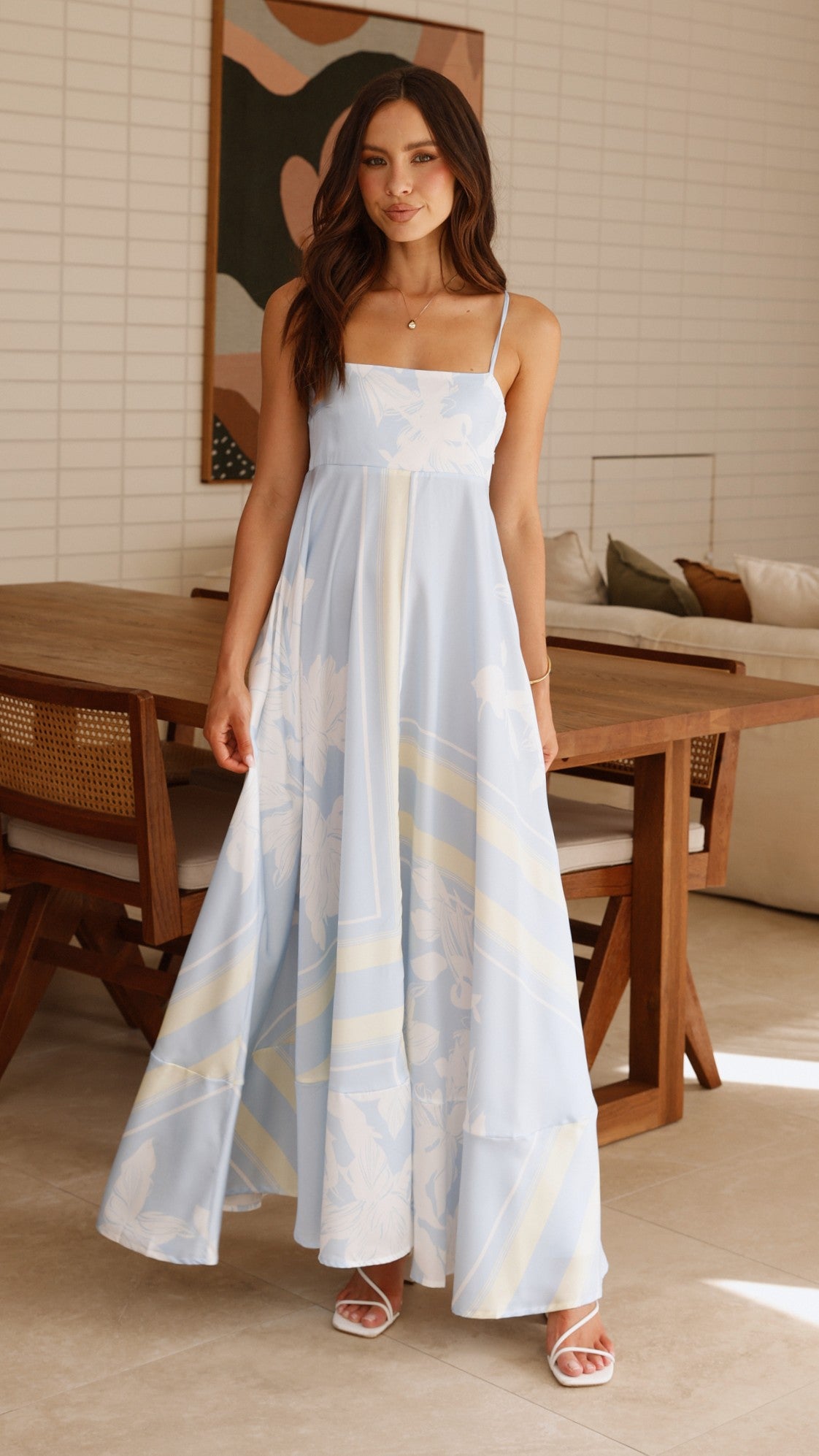 Kaethe Maxi Dress for Women - Flowy Blue & Yellow Floral Summer Dress - Perfect for Beach Vacations, Parties & Casual Outings
