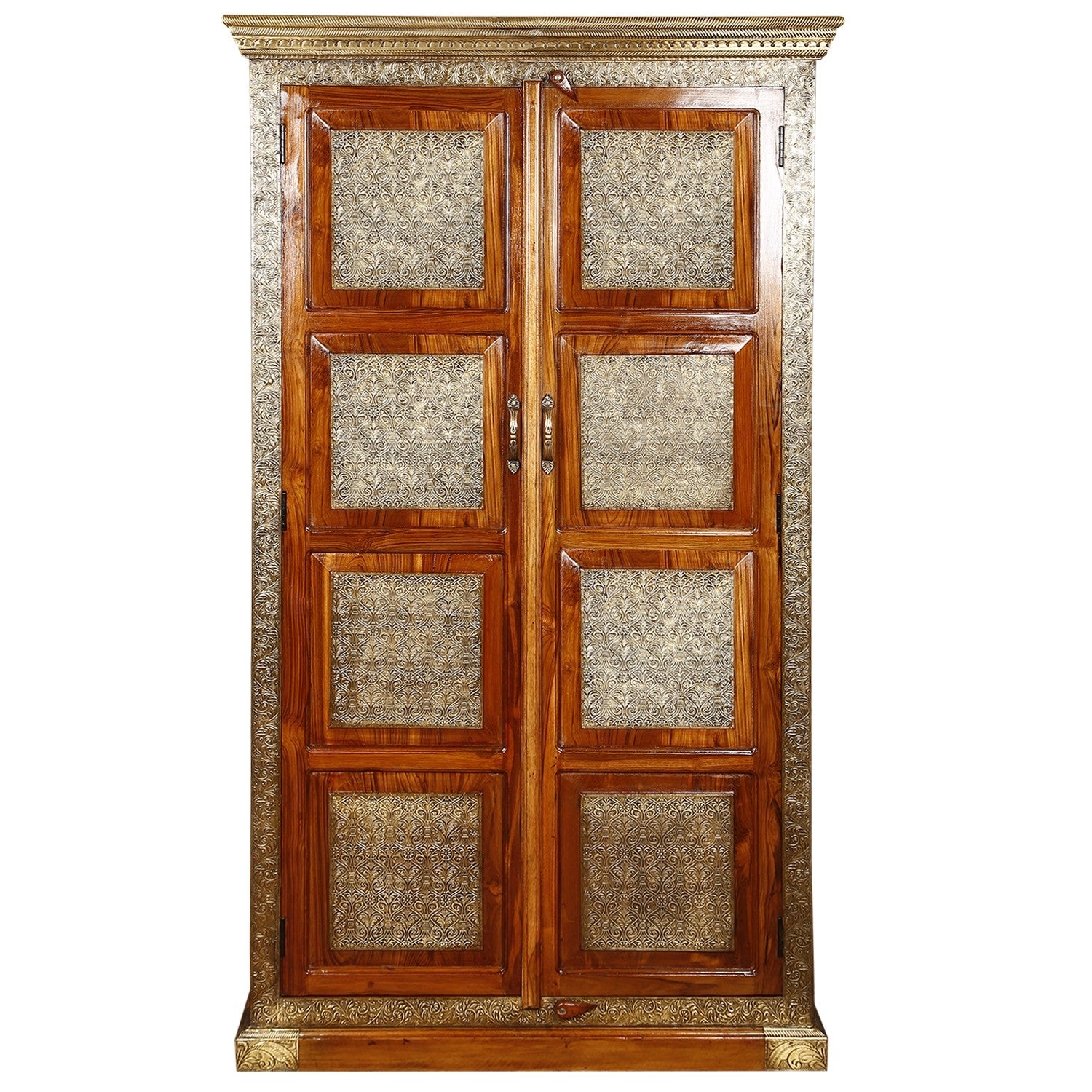 Vintage Embossed Antique Brass Wardrobe with Ornate Brass Panels - Elegant Storage Solution for Bedroom, Living Room & Office Décor
