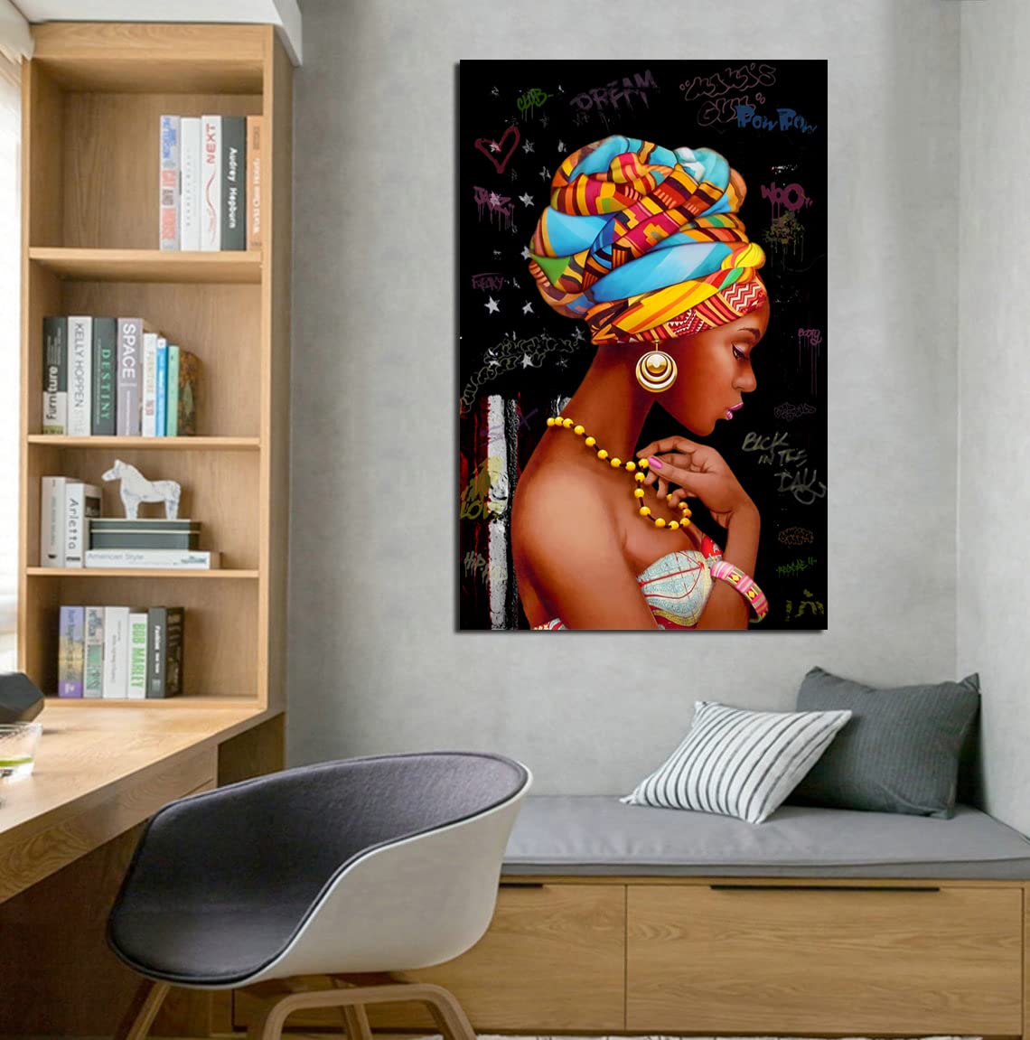African Queen Wall Art - Framed Black Canvas Decor for Living Room