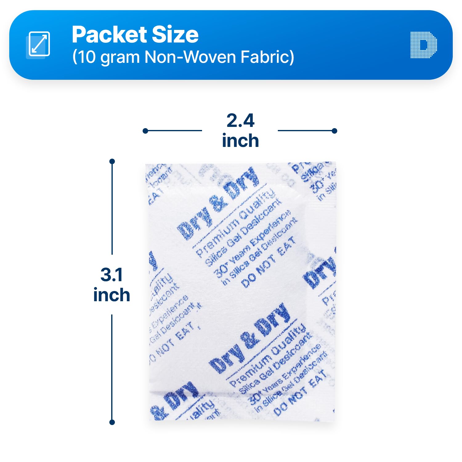 Dry & Dry 10g Silica Gel Packets (1500 Count) - Reusable Moisture Absorbers for Food Storage, Closet Organizers & Travel Essentials | Desiccant Packs for Electronics, Documents & Long-Term Storage Protection