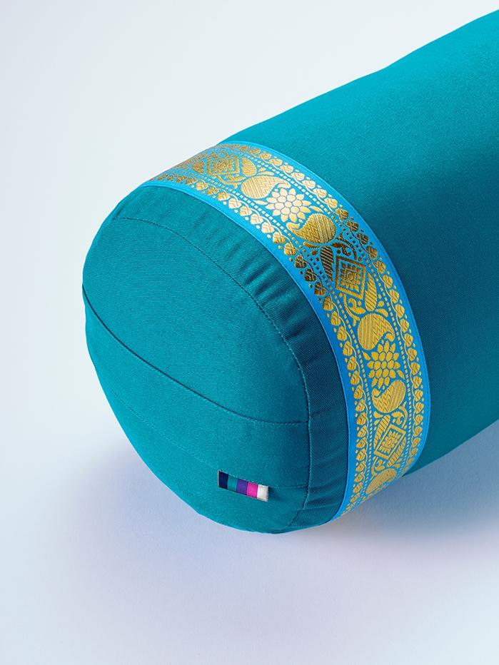 Organic Cotton Gold Trim Yoga Bolster Pillow - Ocean Green for Yoga, Meditation & Home Decor Support
