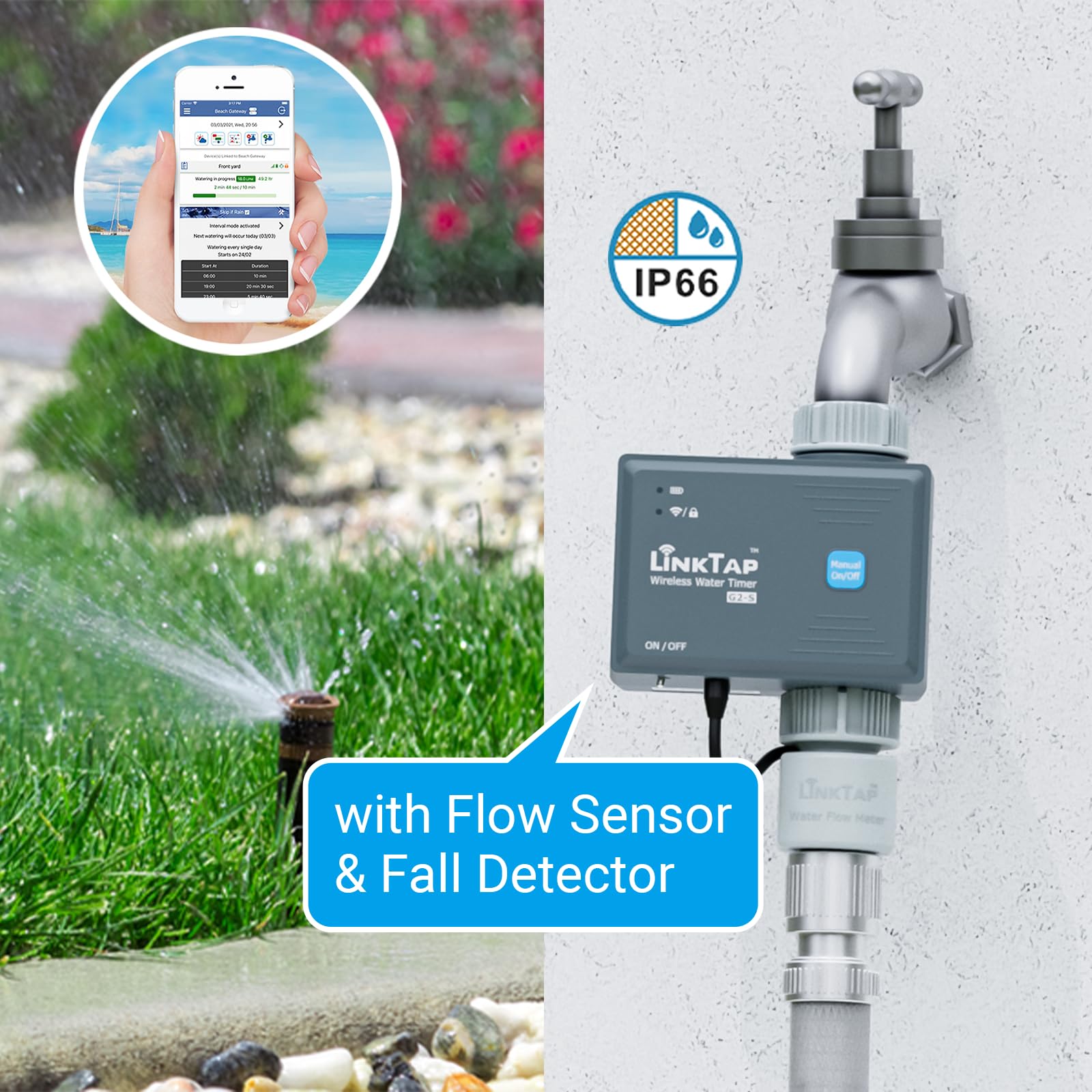 LinkTap G2S Smart Hose Timer with Gateway | Weather-Based Irrigation System | Volume & Duration Control | Fault Detection & Alerts | Long-Range Wireless | 2-Year Battery Life & Warranty | Perfect for Lawn, Garden & Smart Home Automation
