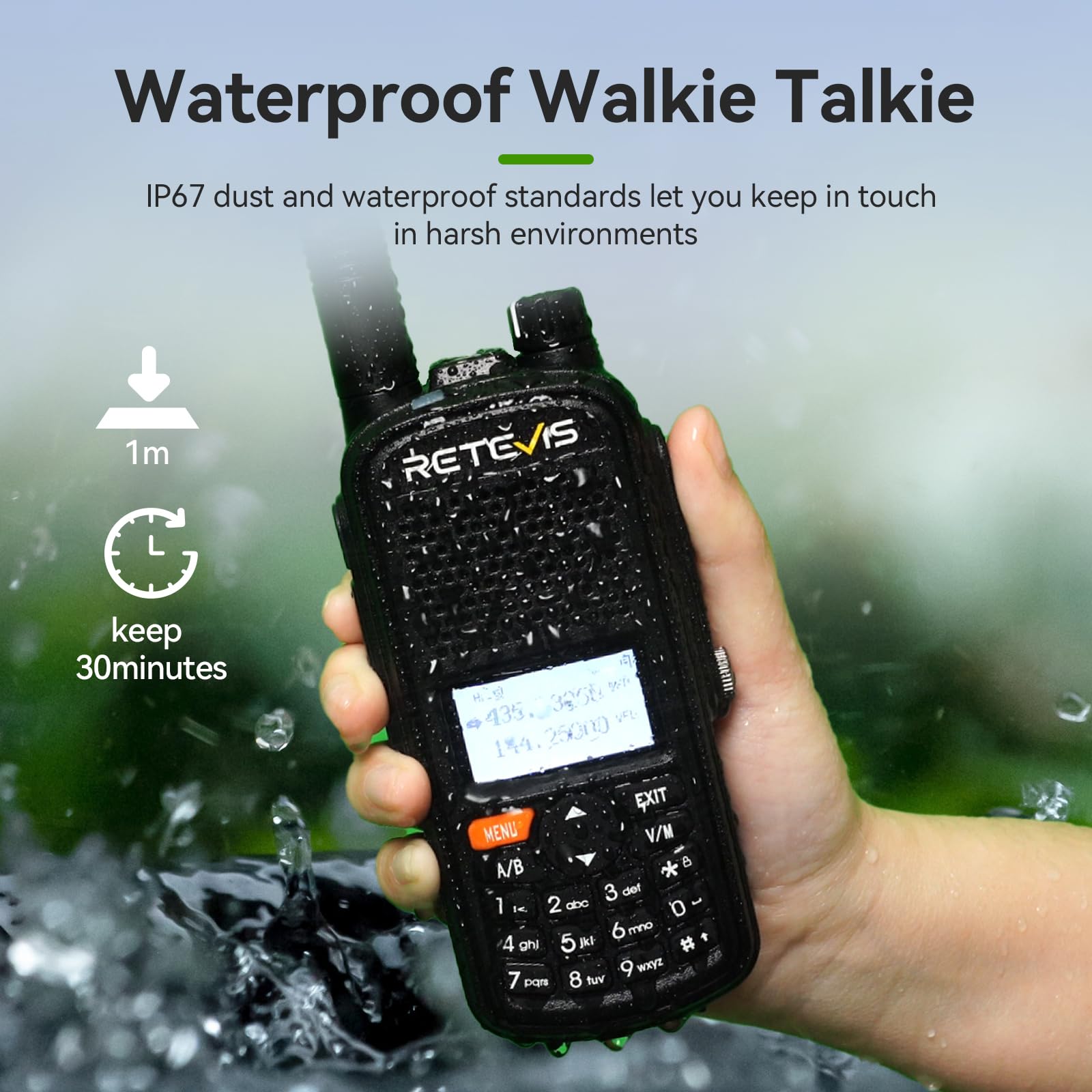 Retevis A61 IP67 Waterproof Ham Radio Walkie Talkie with GPS, 2m/70cm Dual Band FM/AM, 2200mAh Long Battery Life, USB-C Charging - Perfect for Emergency Rescue, Outdoor Hunting, Camping & Ham Radio Events (1 Pack)