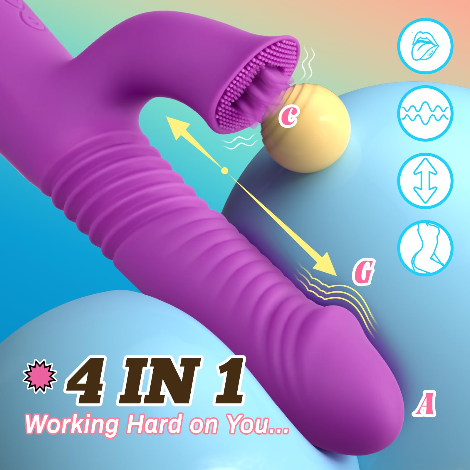 Realistic Thrusting Rabbit Vibrator with 3 Tongue Clitoral Stimulator - 10 Vibration Modes & 3 Thrusting Speeds - Body-Safe Silicone G-Spot Dildo for Women - Perfect for Solo Play, Couples Fun & Bachelorette Parties