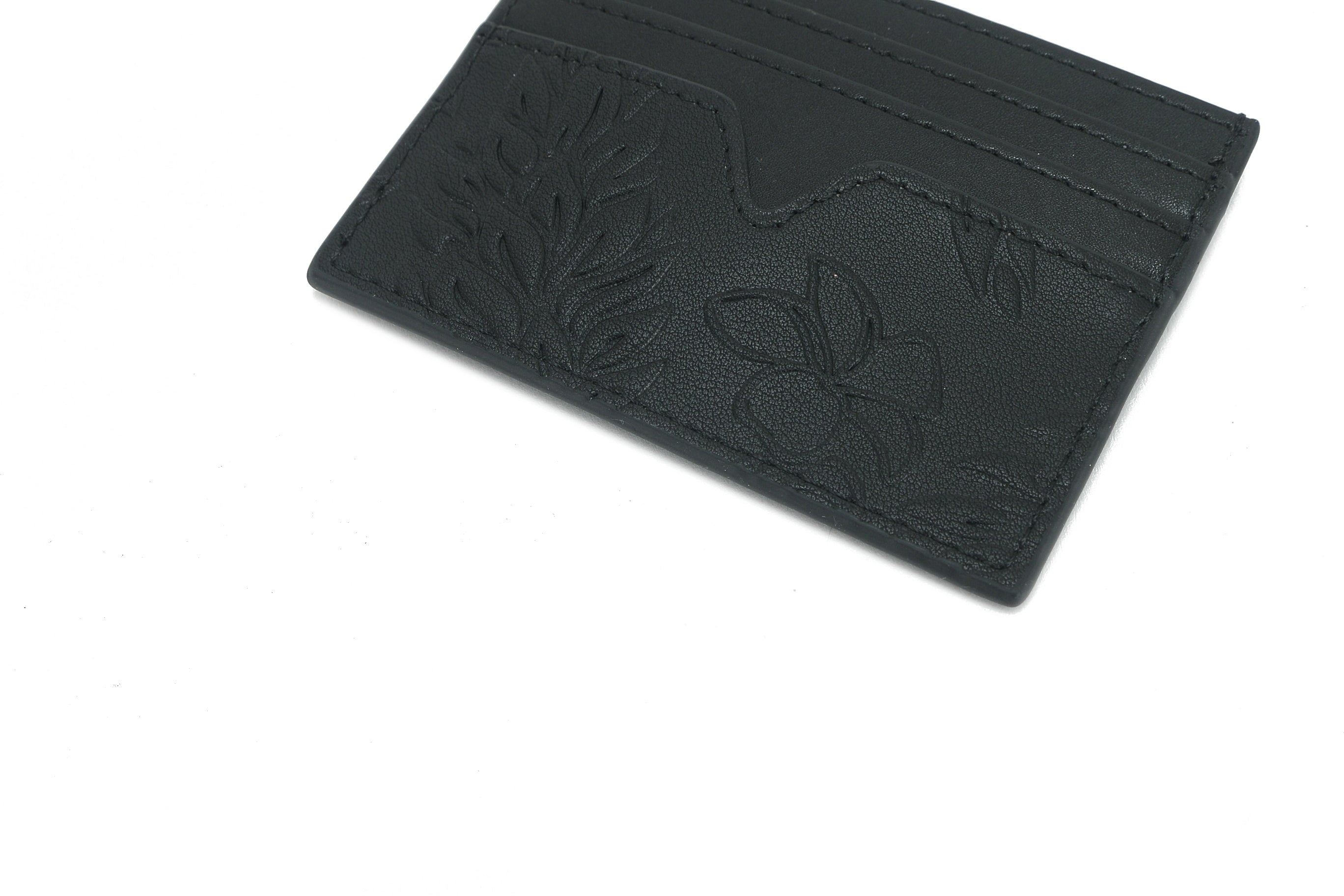 Meilany Ginger Embossed Black Leather Card Holder - Slim RFID Blocking Wallet for Credit Cards & ID (Perfect for Travel, Business, and Everyday Use)