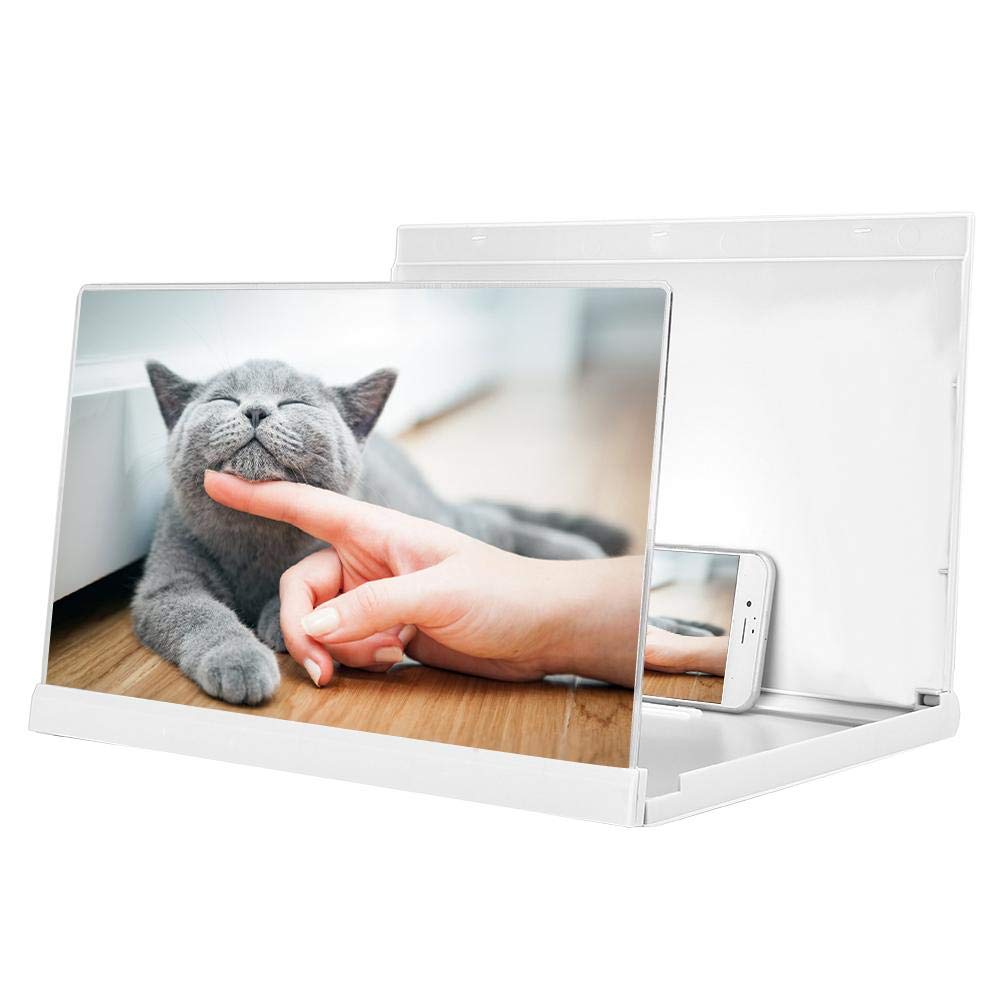 14-inch Smartphone Amplifier with Folding Stand - Acrylic Eye Protection Screen Magnifier for iPhone & Android - Portable Movie Theater Experience for Home, Travel & Outdoor Entertainment (White)