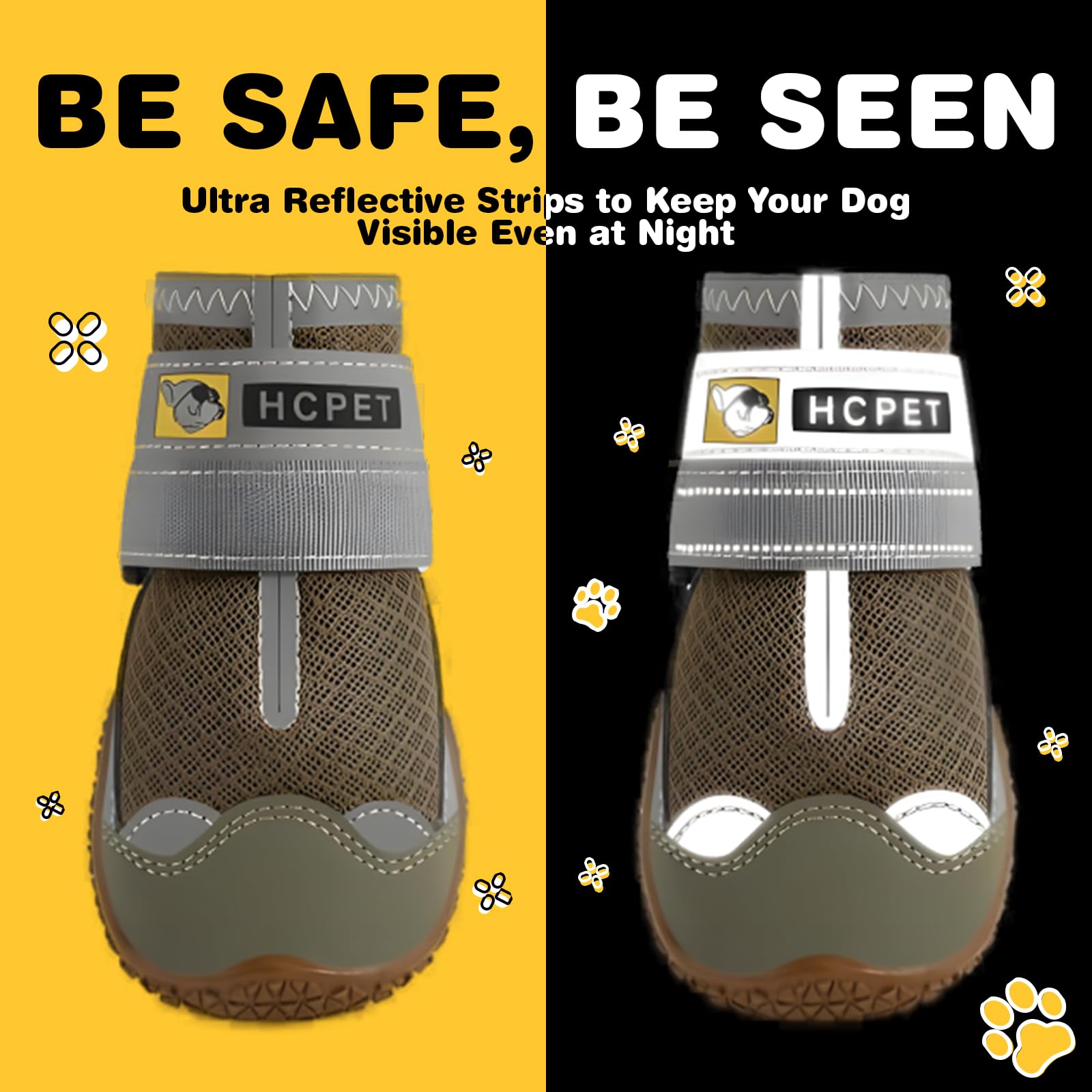 HCpet Dog Boots for Large, Medium & Small Dogs - Breathable Anti-Slip Paw Protectors for Hot Pavement, Winter Snow & Hiking - Reflective Straps Army Green Size 8 - Ideal for Outdoor Adventures, Walks & Extreme Weather Protection
