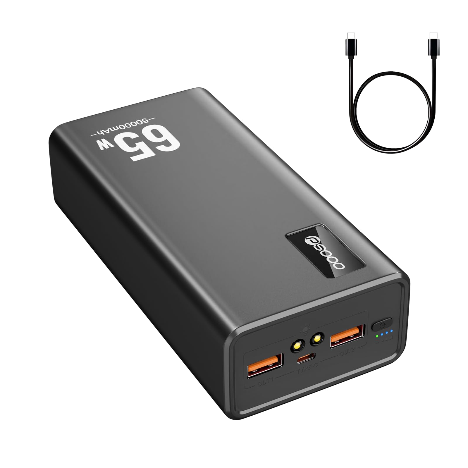 65W 50000mAh PD Fast Charging Power Bank - USB C Portable Laptop Charger Compatible with MacBook, Dell, iPhone 14/13, Tablets & More - 3 Outputs & 1 Input (Black) | Perfect for Travel, Work & Outdoor Adventures