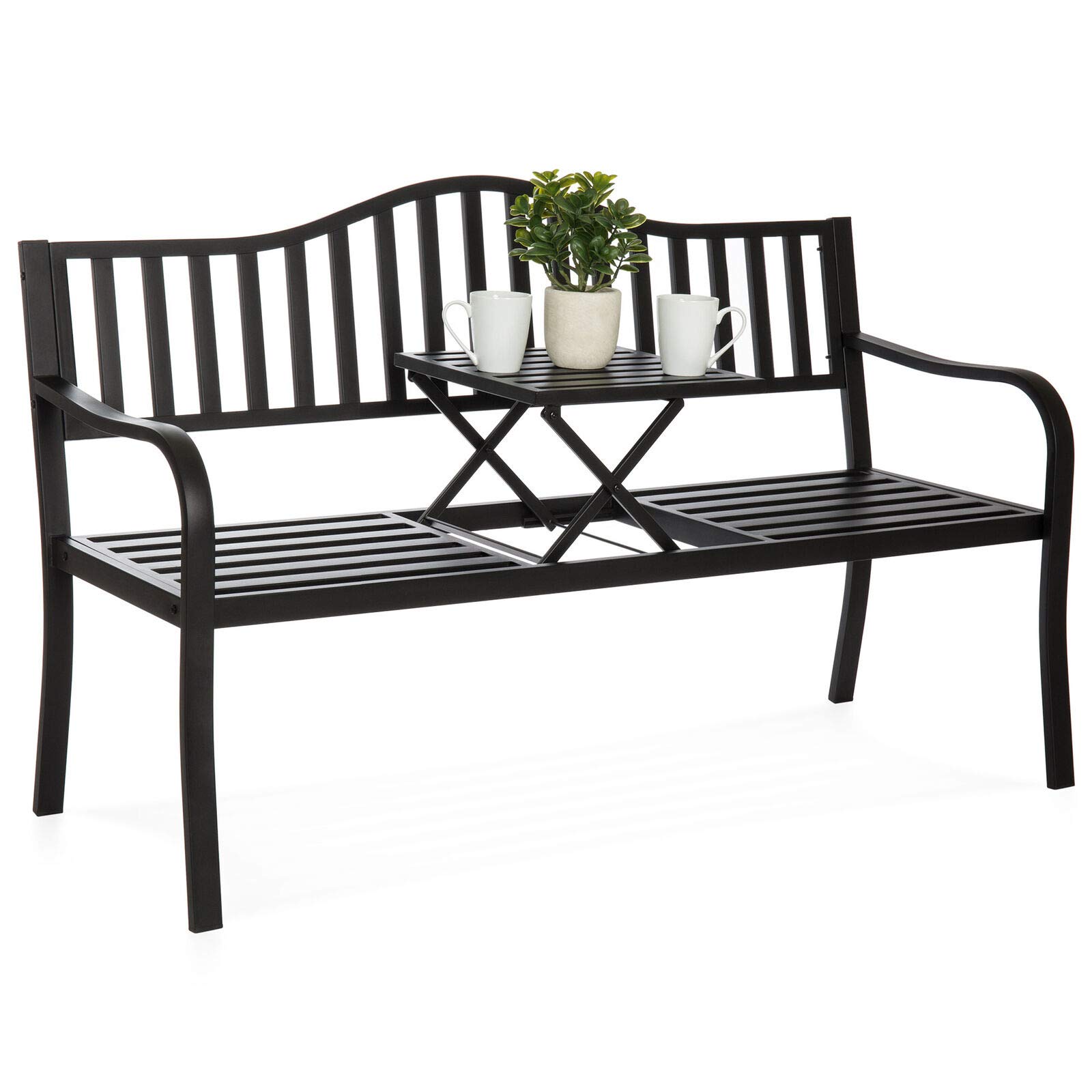 Outdoor Double Bench with Pullout Coffee Table - Adjustable Center Table for Patio, Garden, Deck - Comfortably Seats 2-3 People - Perfect for Backyard, Balcony, Poolside Relaxation & Outdoor Entertaining