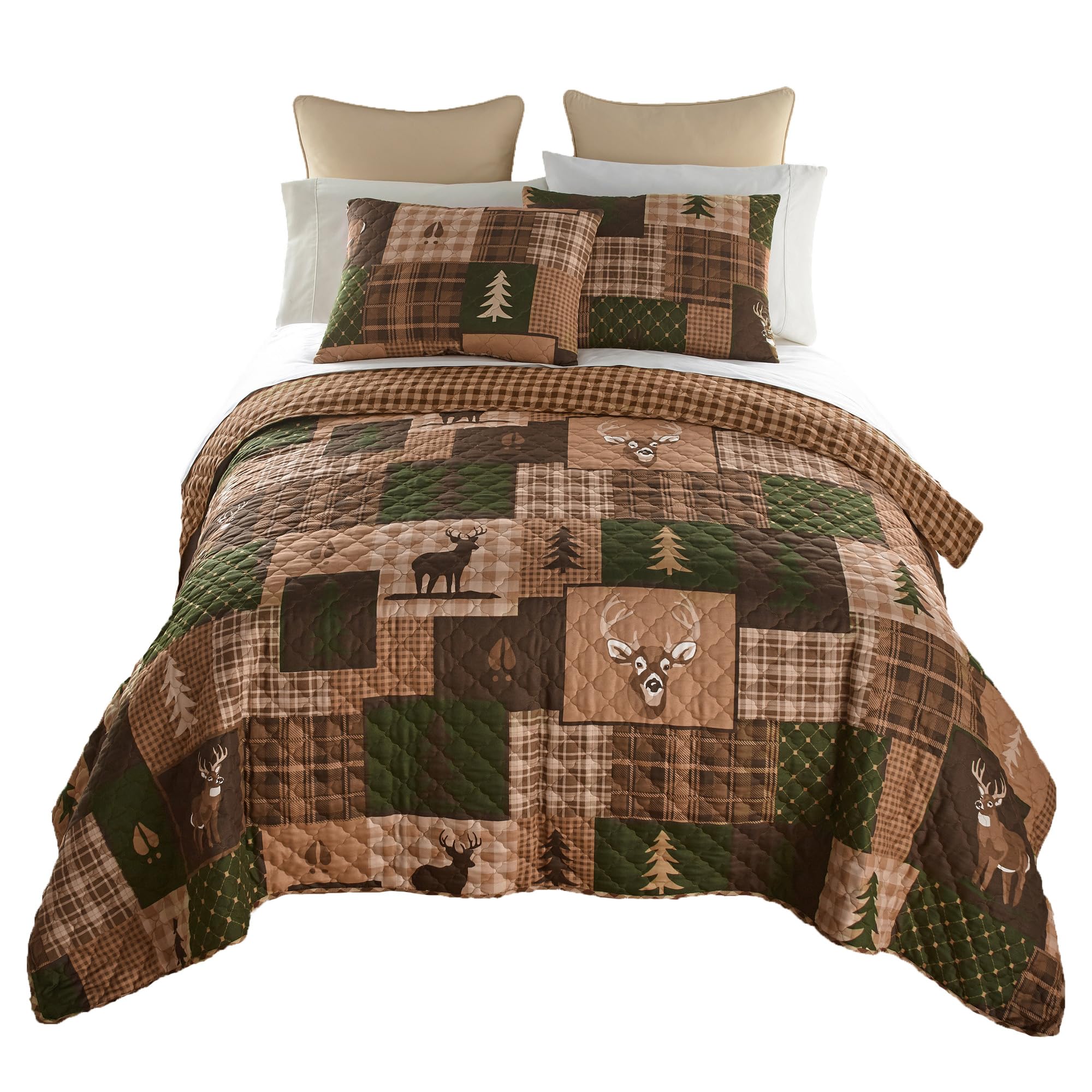 **Donna Sharp Twin Bedding Set - 2 Piece Green Forest Lodge Quilt Set with Twin Quilt & Standard Pillow Sham - Machine Washable - Cozy Cabin & Bedroom Decor**