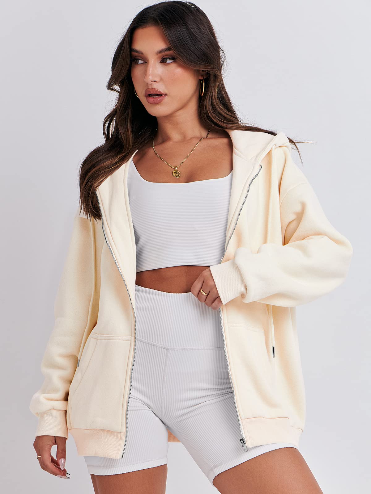 ANRABESS Women's Oversized Zip Up Hoodie - Fleece Long Sleeve Sweatshirt with Pockets | Y2K Fashion Jacket for Fall 2025 | Cozy Casual Wear for Street Style, Loungewear & Outdoor Activities