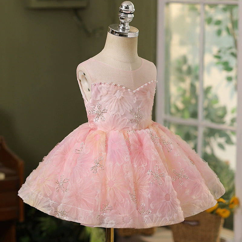 Elegant Baby Flower Sequin Dress for Toddlers - Tube Top Puffy Birthday Party Dress for Girls - Perfect for 1st Birthday, Photoshoot & Special Occasions