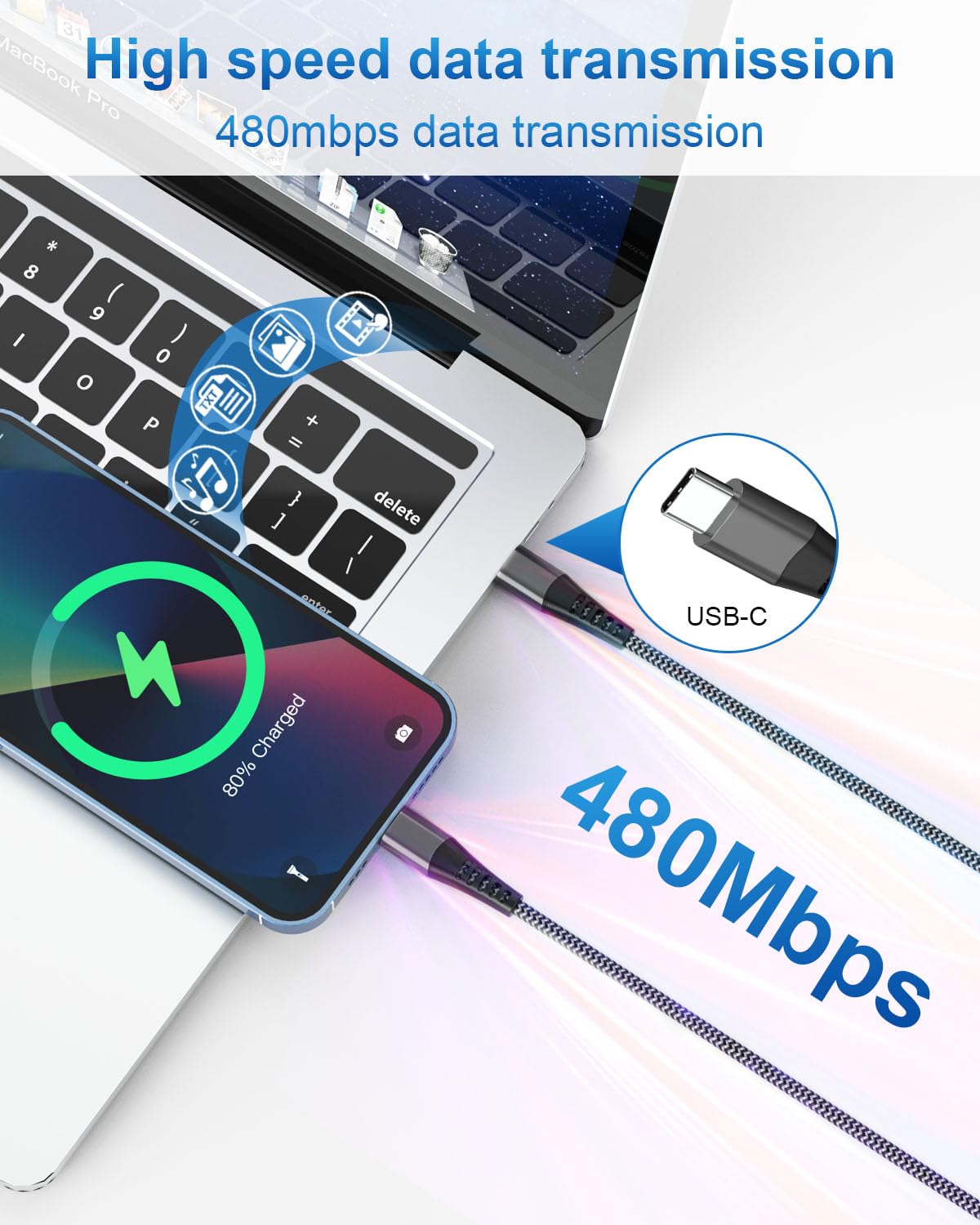 MFi Certified USB C to Lightning Cable 3M Fast Charging Cable - Nylon Braided iPhone Charger for Apple iPhone 14 Pro Max/14 Plus/13/12/11/X/8 - Perfect for Home, Office & Travel Charging