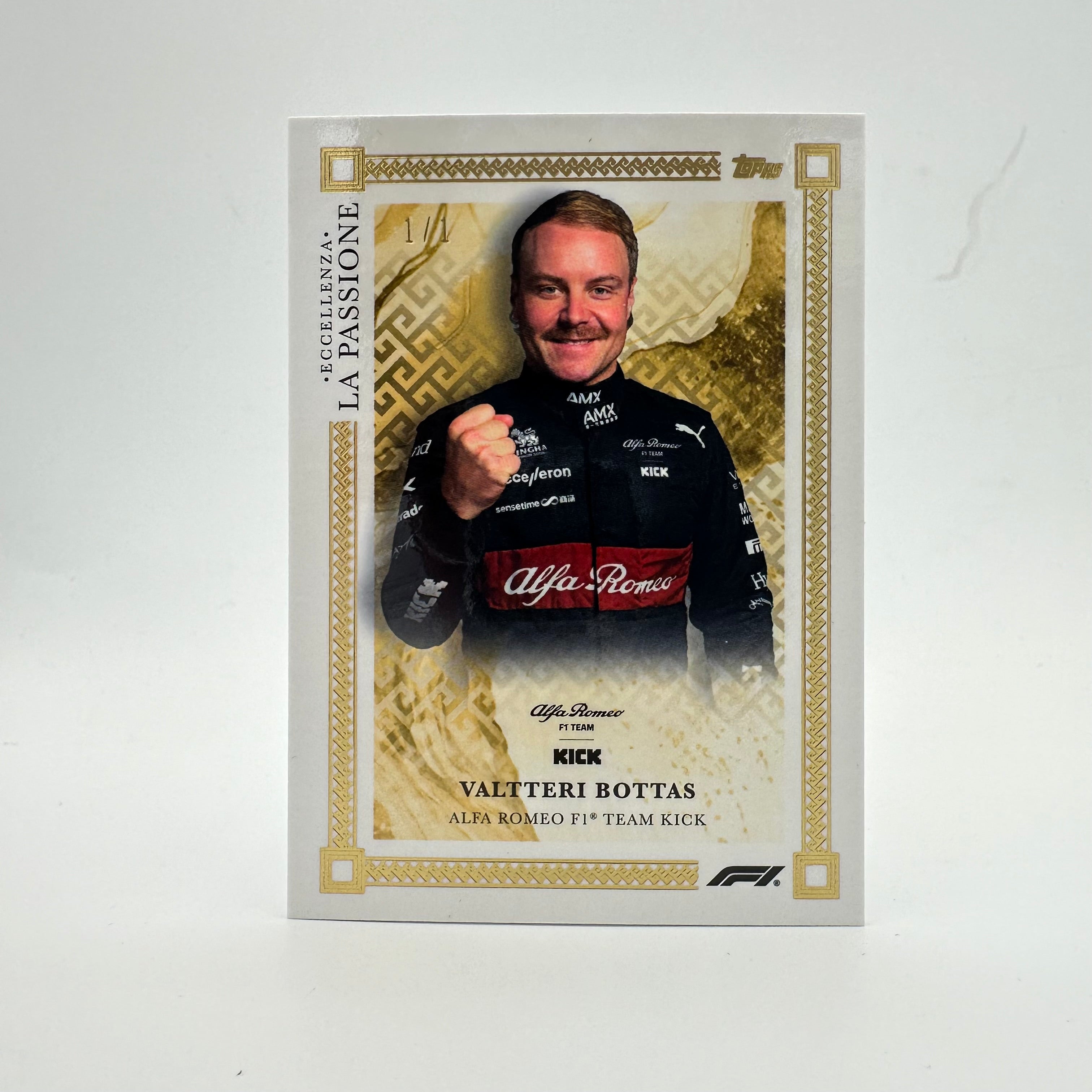 2023 Topps Eccellenza La Passione Gold Valteri Bottas #1/1 Trading Card - Perfect for F1 Collectors, Display Cases & Sports Memorabilia Collections