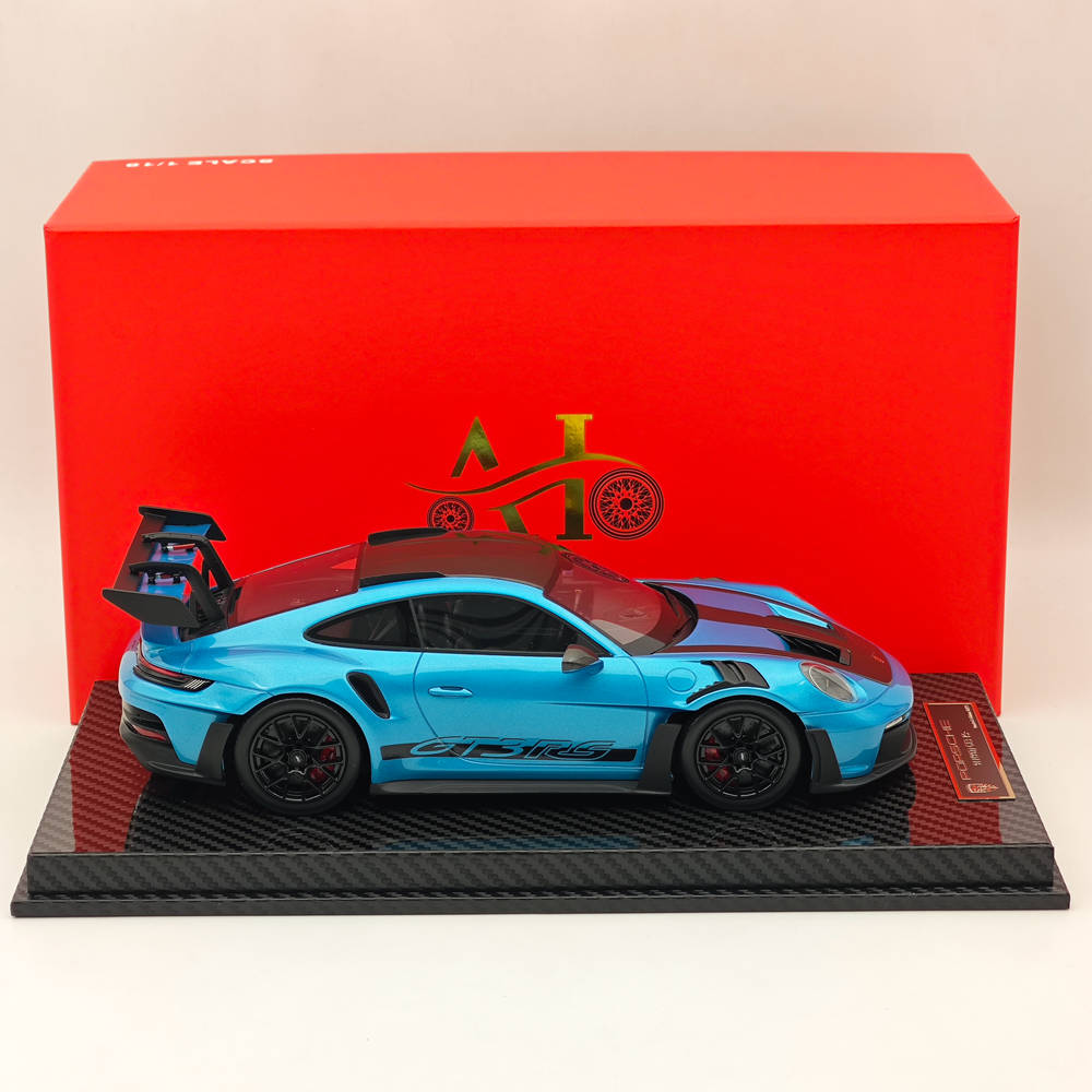 1/18 Scale Porsche 992 GT3 RS LCE Silver Blue Resin Die-Cast Model Car - High Quality Collectible for Display, Racing Enthusiasts & Car Lovers - Perfect for Home Office Decor, Gift Giving & Model Car Collections