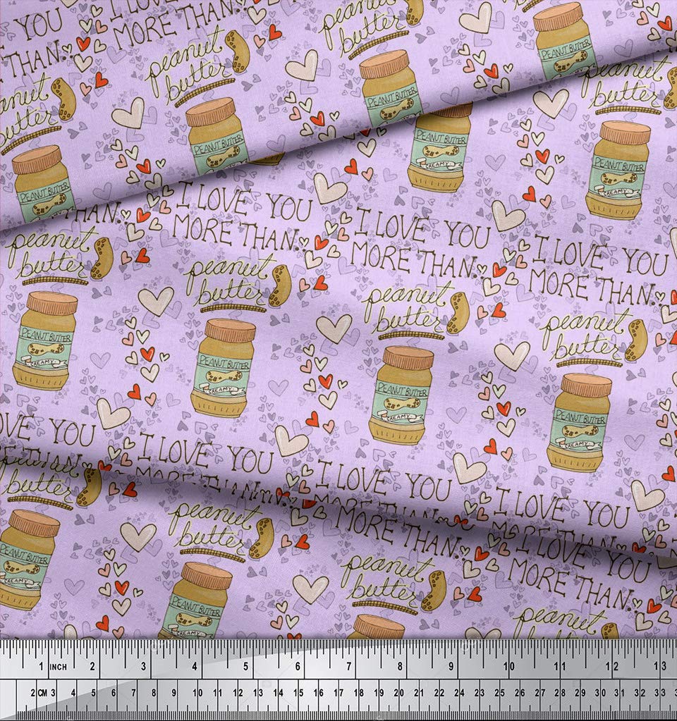 Soimoi 100% Cotton Voile Fabric by The Yard - 42 Inch Wide - Purple Text & Peanut Butter Food Print Material - Nutty Playful Design for DIY Crafts, Quilting, Dressmaking & Home Decor